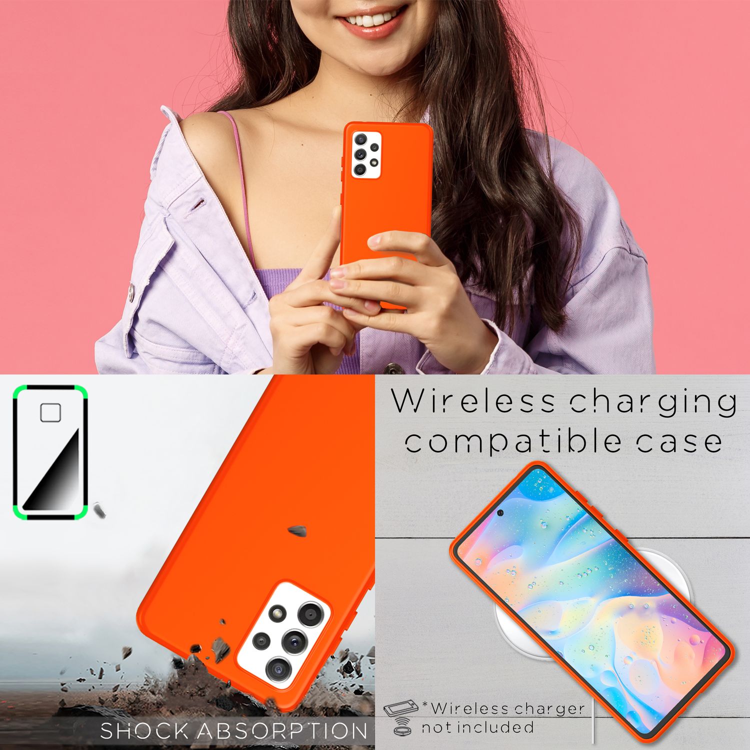 NALIA Bunte Neon Silikonhülle für Samsung Galaxy A53, Intensive Farbe Rutschfest Samtig Gummiert, Soft Case Handyhülle Orange NALIA Protective Hülle