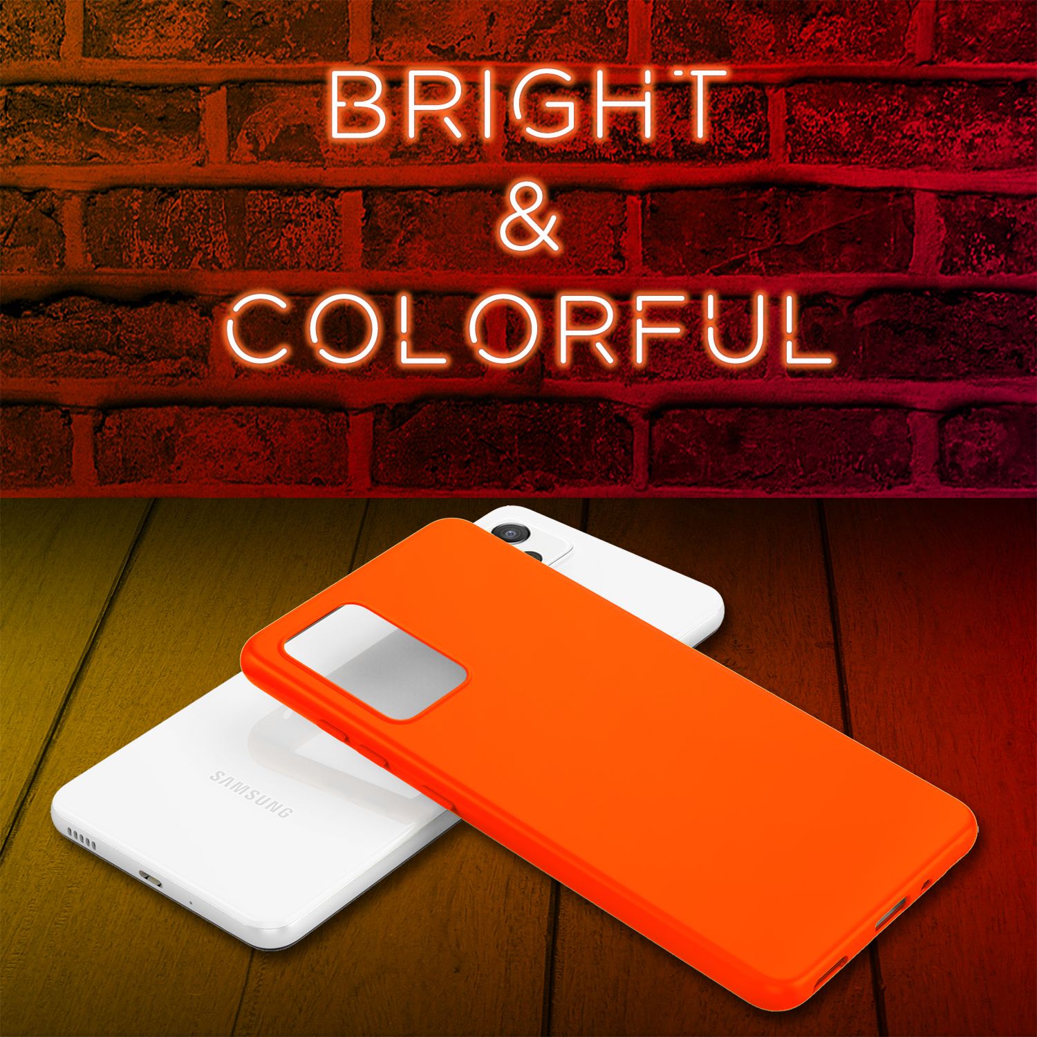NALIA Bunte Neon Silikonhülle für Samsung Galaxy A53, Intensive Farbe Rutschfest Samtig Gummiert, Soft Case Handyhülle Orange NALIA Protective Hülle