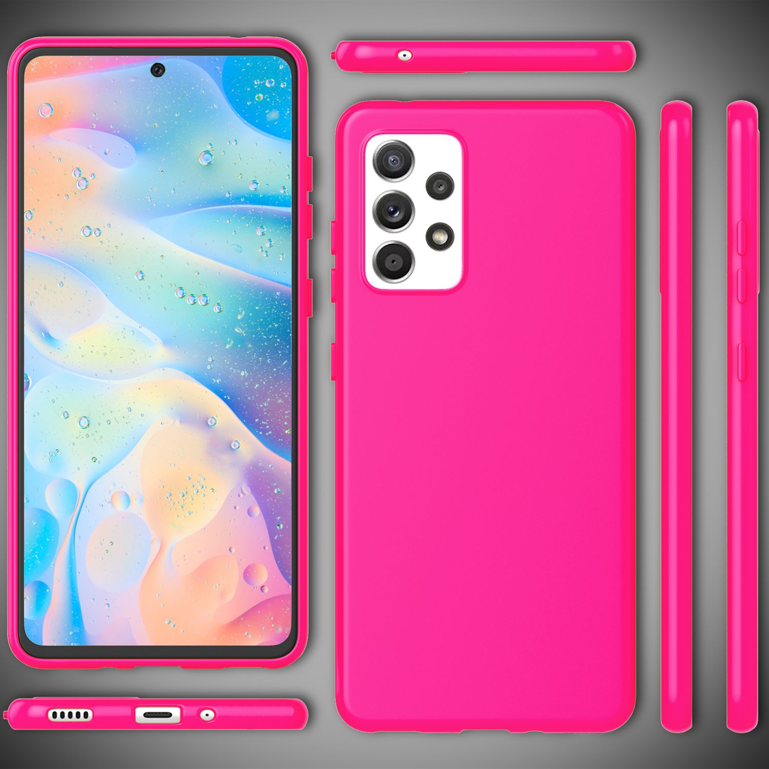 NALIA Bunte Neon Silikonhülle für Samsung Galaxy A53, Intensive Farbe Rutschfest Samtig Gummiert, Soft Case Handyhülle Pink NALIA Protective Hülle