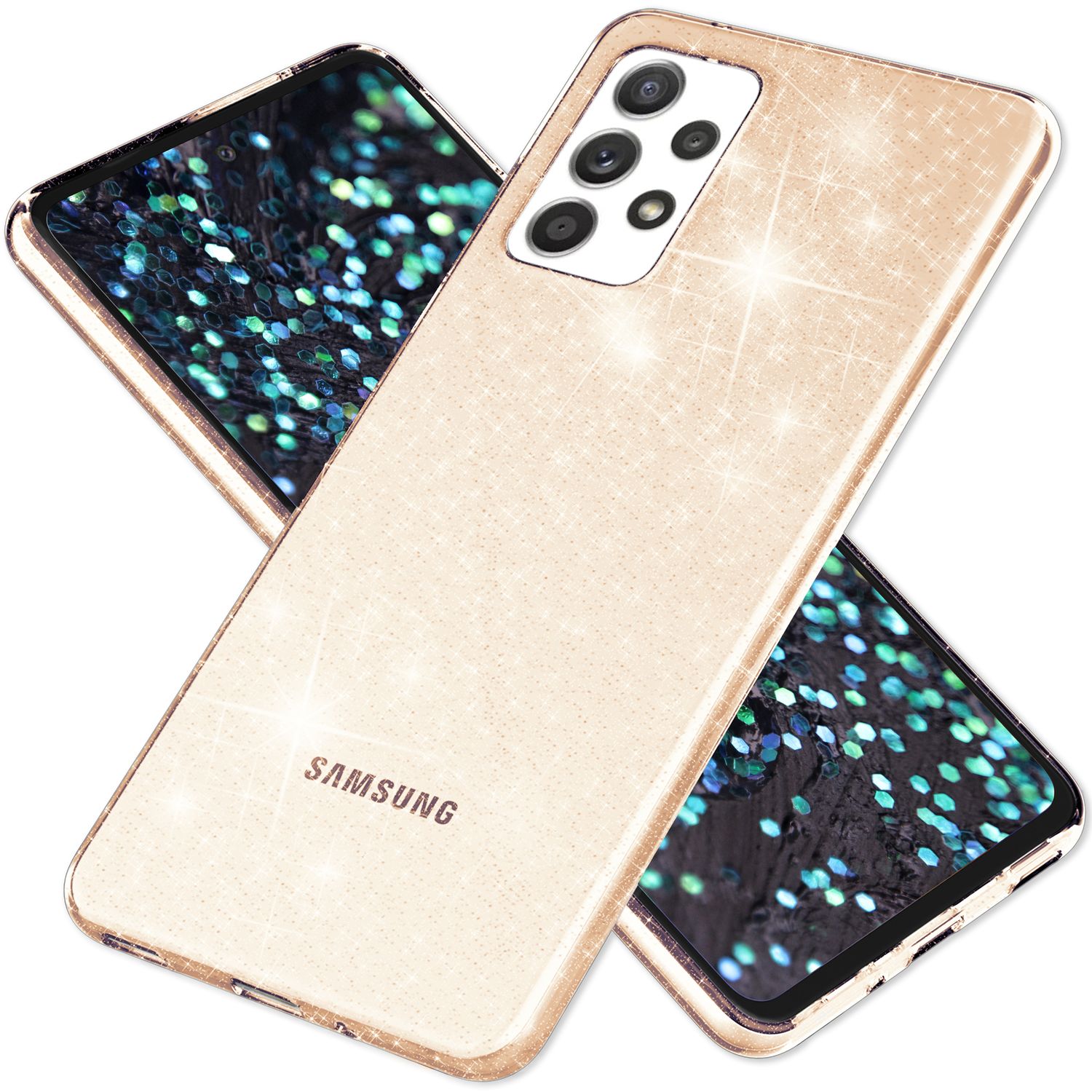NALIA Klare Glitzerhülle für Samsung Galaxy A53, Durchsichtig Vergilbungsfrei