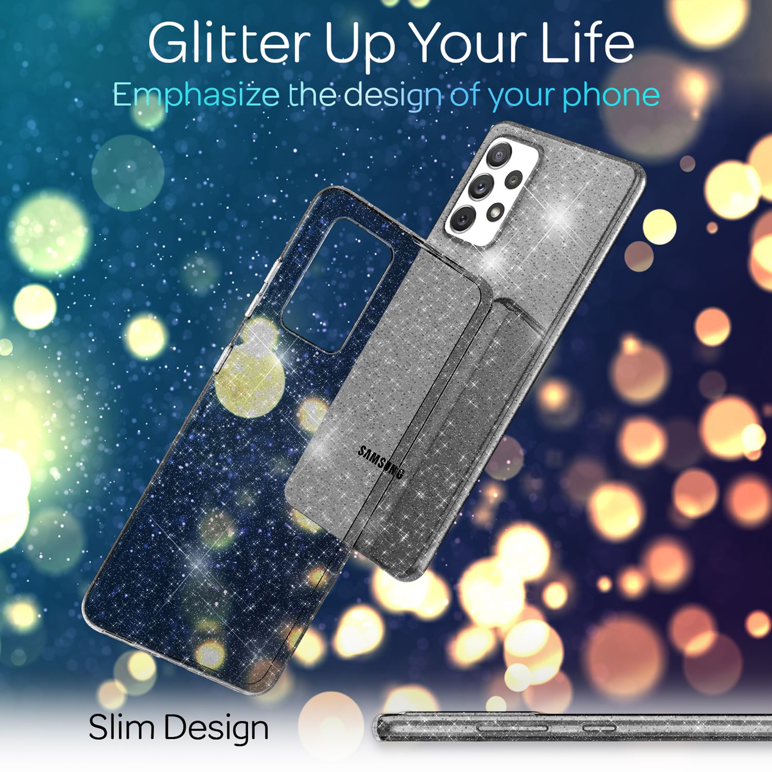 NALIA Klare Glitzerhülle für Samsung Galaxy A53, Durchsichtig Vergilbungsfrei