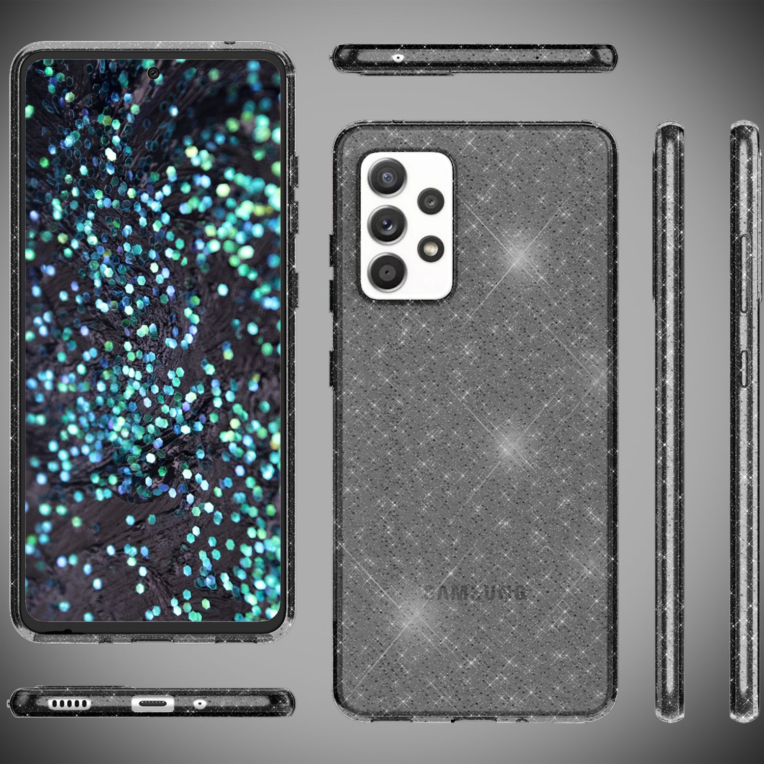 NALIA Klare Glitzerhülle für Samsung Galaxy A53, Durchsichtig Vergilbungsfrei