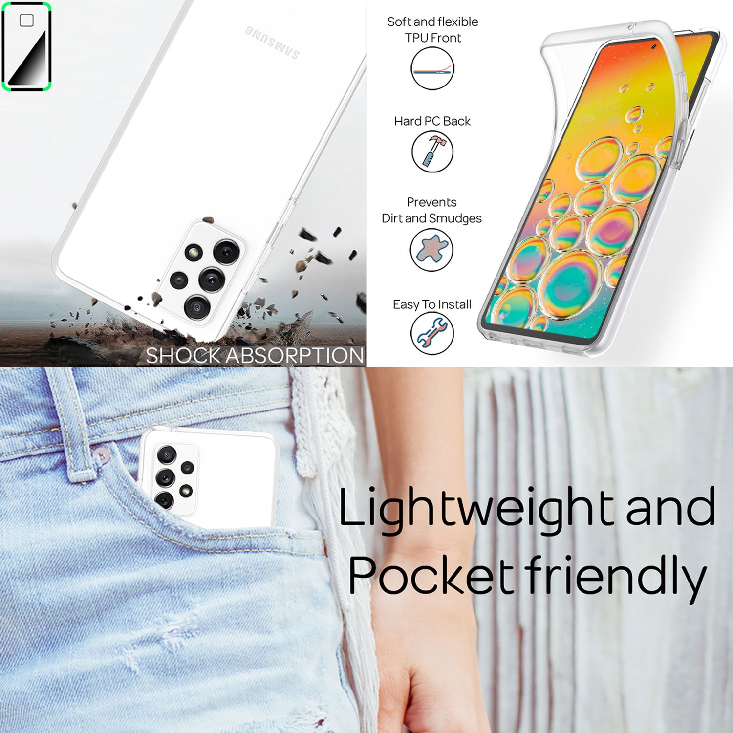 NALIA Klare 360° Schutzhülle für Samsung Galaxy A53, Komplettschutz Transparent Anti-Gelb Durchsichtig Robust, Hardcase & Silikon Bumper & Displayschutz, Full-Cover Etui Handyhülle Default Title NALIA Transparente Hülle