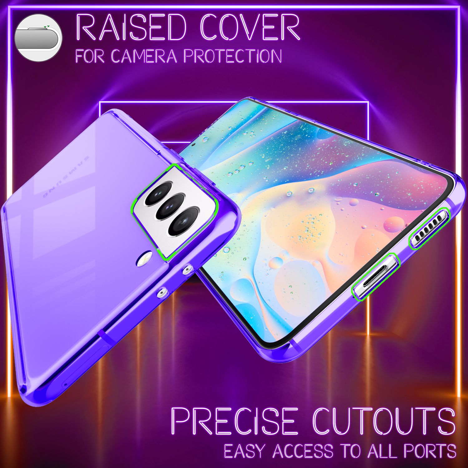 NALIA Klare Neon Silikonhülle für Samsung Galaxy S21 FE, Durchsichtig Bunt Leuchtend Anti-Gelb Vergilbungsfrei, Robuste Handyhülle Schutzhülle