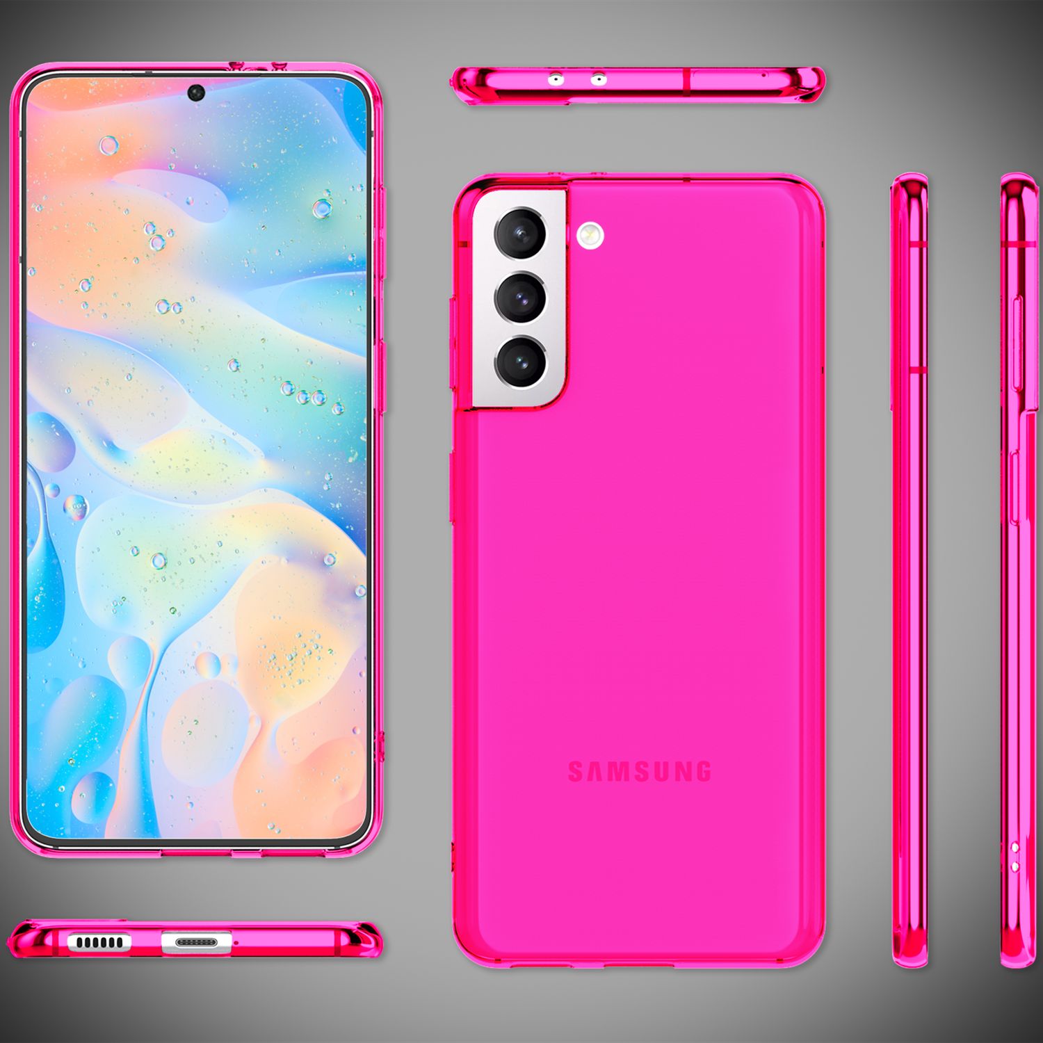 NALIA Klare Neon Silikonhülle für Samsung Galaxy S21 FE, Durchsichtig Bunt Leuchtend Anti-Gelb Vergilbungsfrei, Robuste Handyhülle Schutzhülle