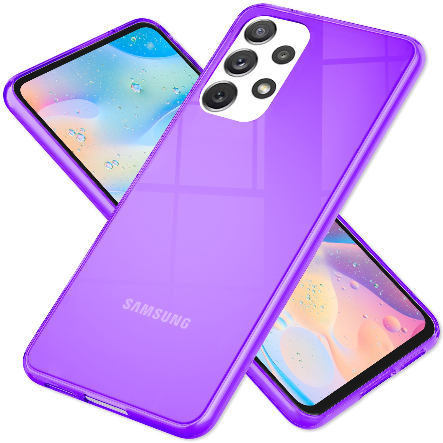 Klare Neon Silikonhülle für Samsung Galaxy A53, Handy Hülle Schutz TPU Case Lila NALIA Transparente Hülle
