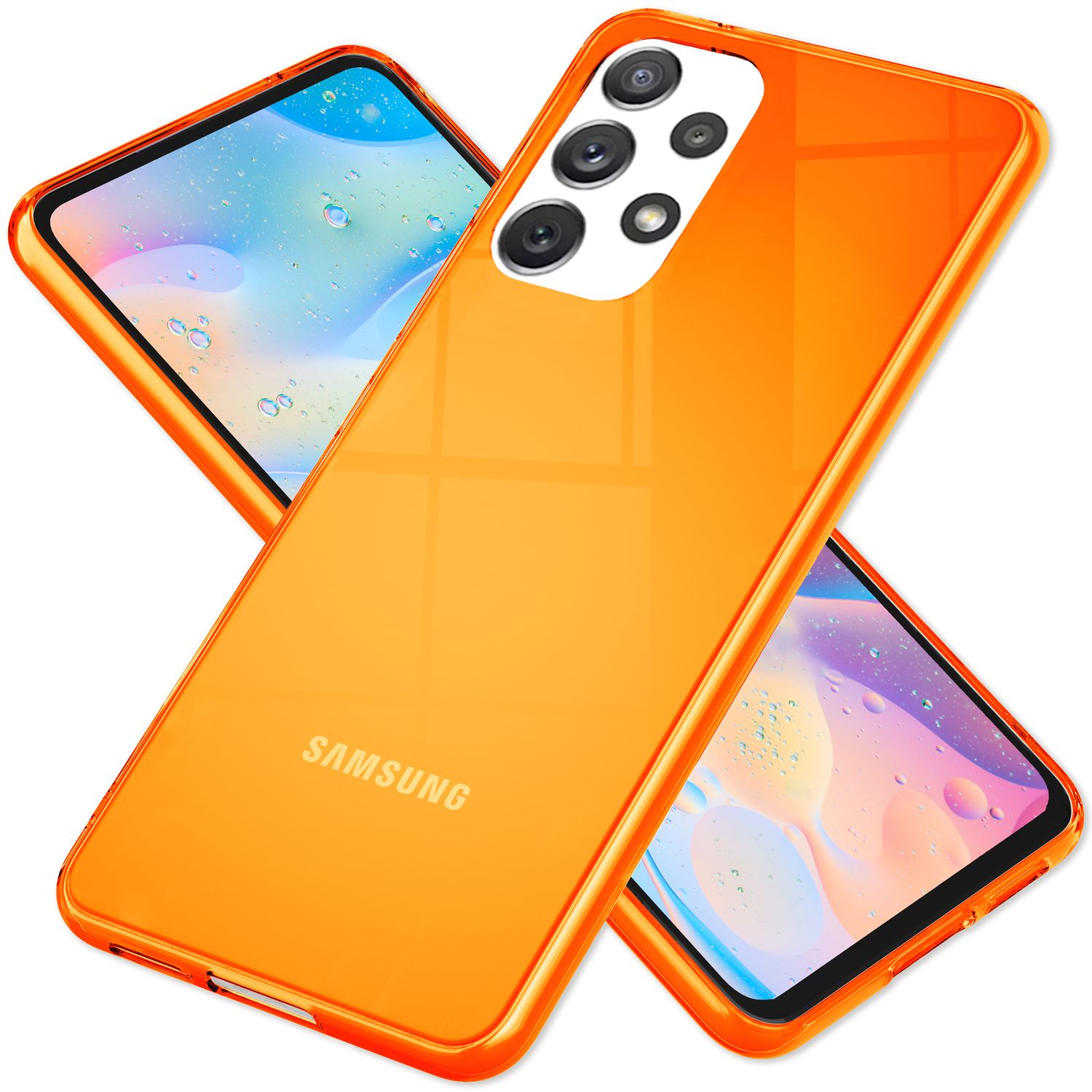 Klare Neon Silikonhülle für Samsung Galaxy A53, Handy Hülle Schutz TPU Case Orange NALIA Transparente Hülle