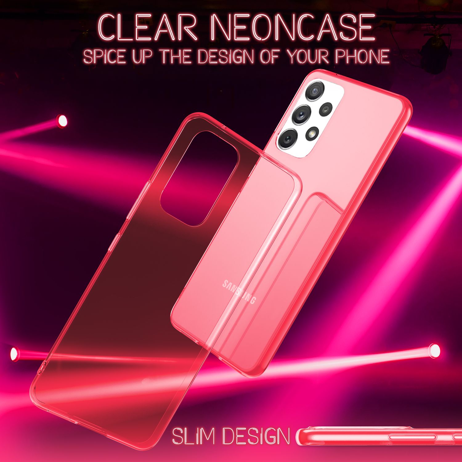 Klare Neon Silikonhülle für Samsung Galaxy A53, Handy Hülle Schutz TPU Case Pink NALIA Transparente Hülle