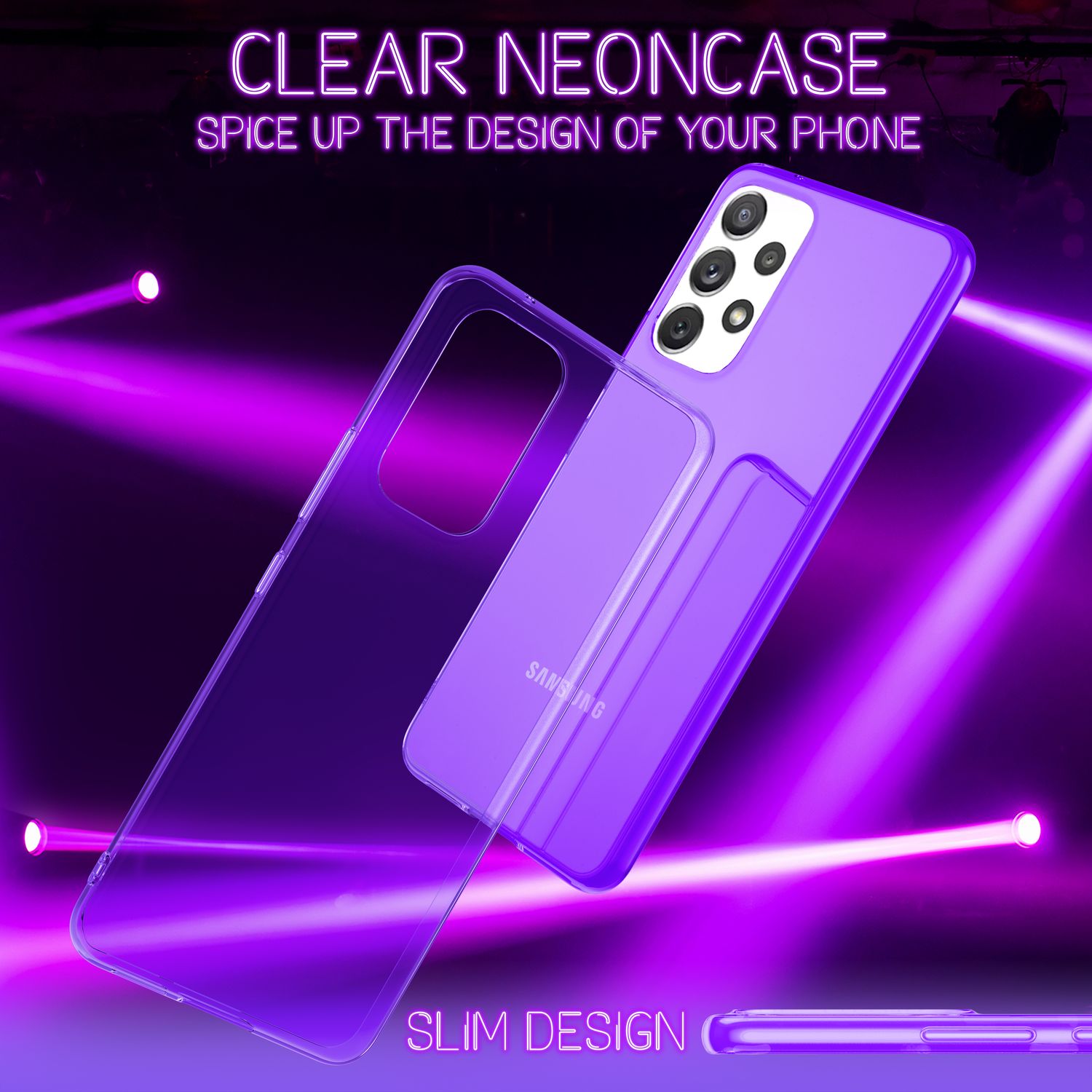 Klare Neon Silikonhülle für Samsung Galaxy A53, Handy Hülle Schutz TPU Case Lila NALIA Transparente Hülle