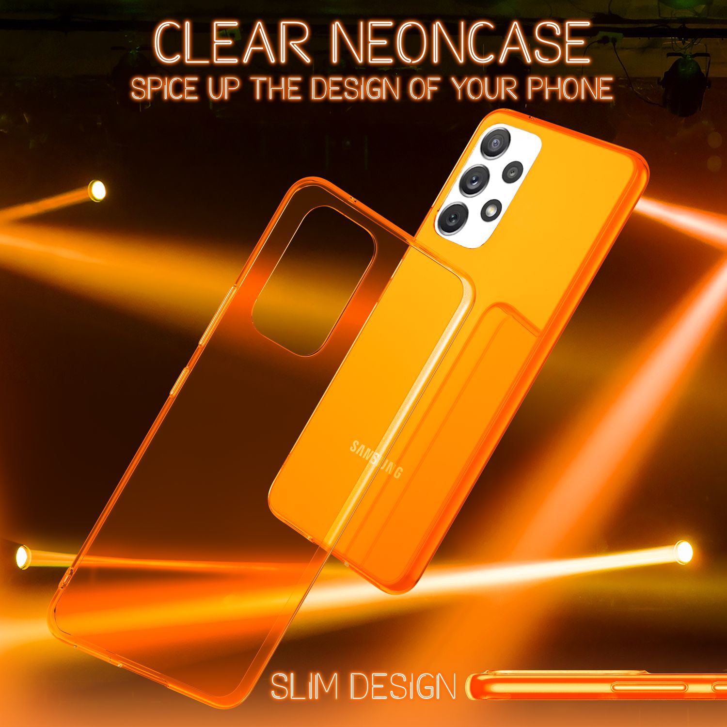Klare Neon Silikonhülle für Samsung Galaxy A53, Handy Hülle Schutz TPU Case Orange NALIA Transparente Hülle