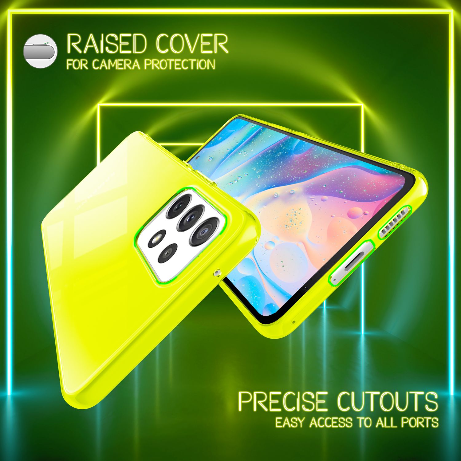 Klare Neon Silikonhülle für Samsung Galaxy A53, Handy Hülle Schutz TPU Case Gelb NALIA Transparente Hülle