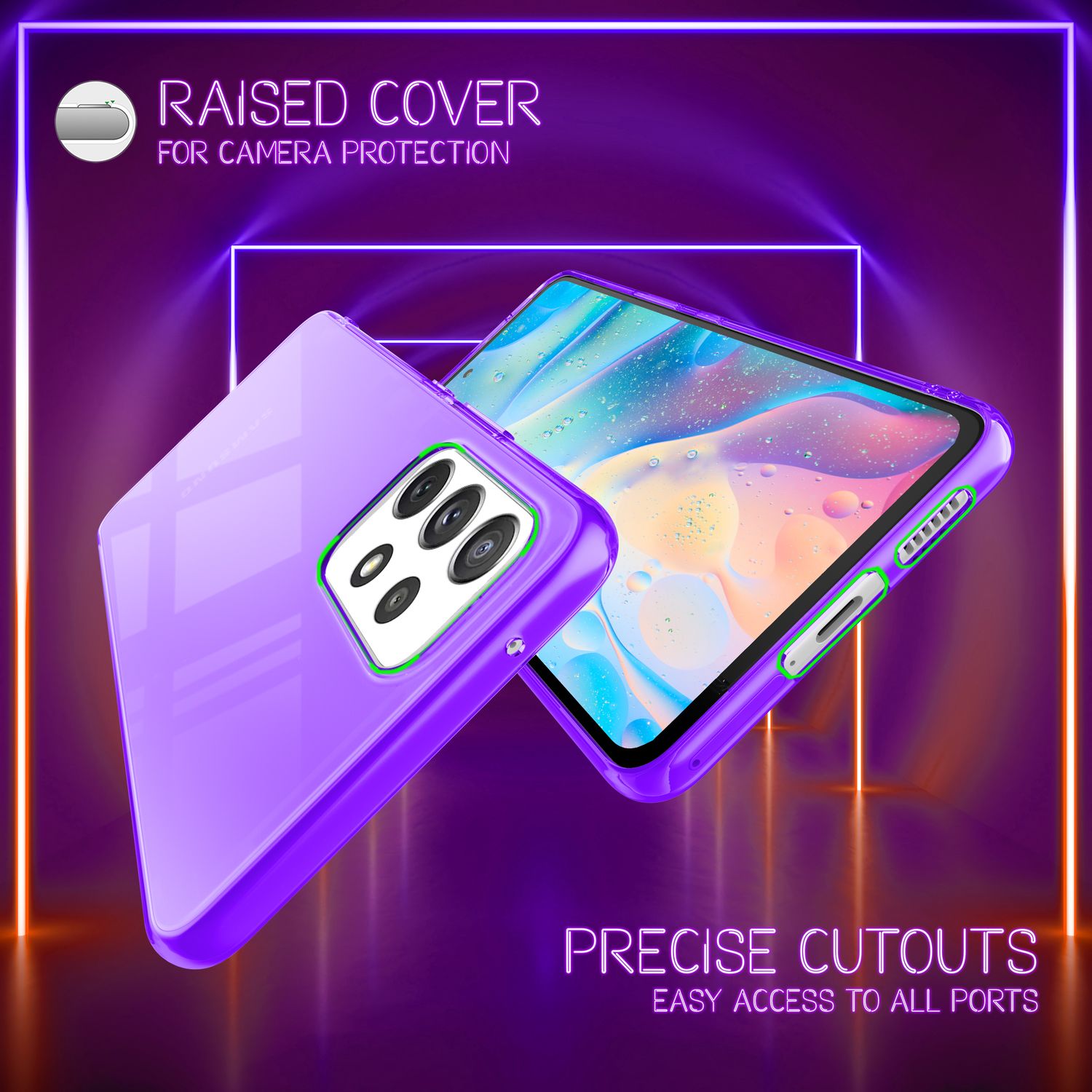 Klare Neon Silikonhülle für Samsung Galaxy A53, Handy Hülle Schutz TPU Case Lila NALIA Transparente Hülle