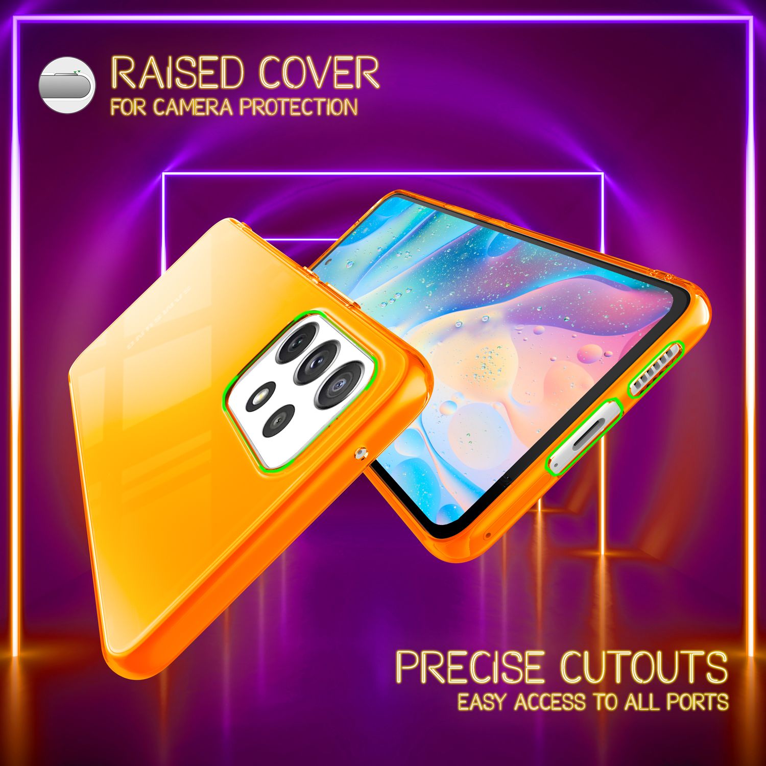 Klare Neon Silikonhülle für Samsung Galaxy A53, Handy Hülle Schutz TPU Case Orange NALIA Transparente Hülle