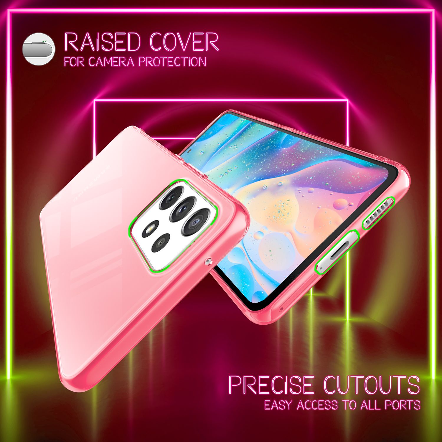 Klare Neon Silikonhülle für Samsung Galaxy A53, Handy Hülle Schutz TPU Case Pink NALIA Transparente Hülle