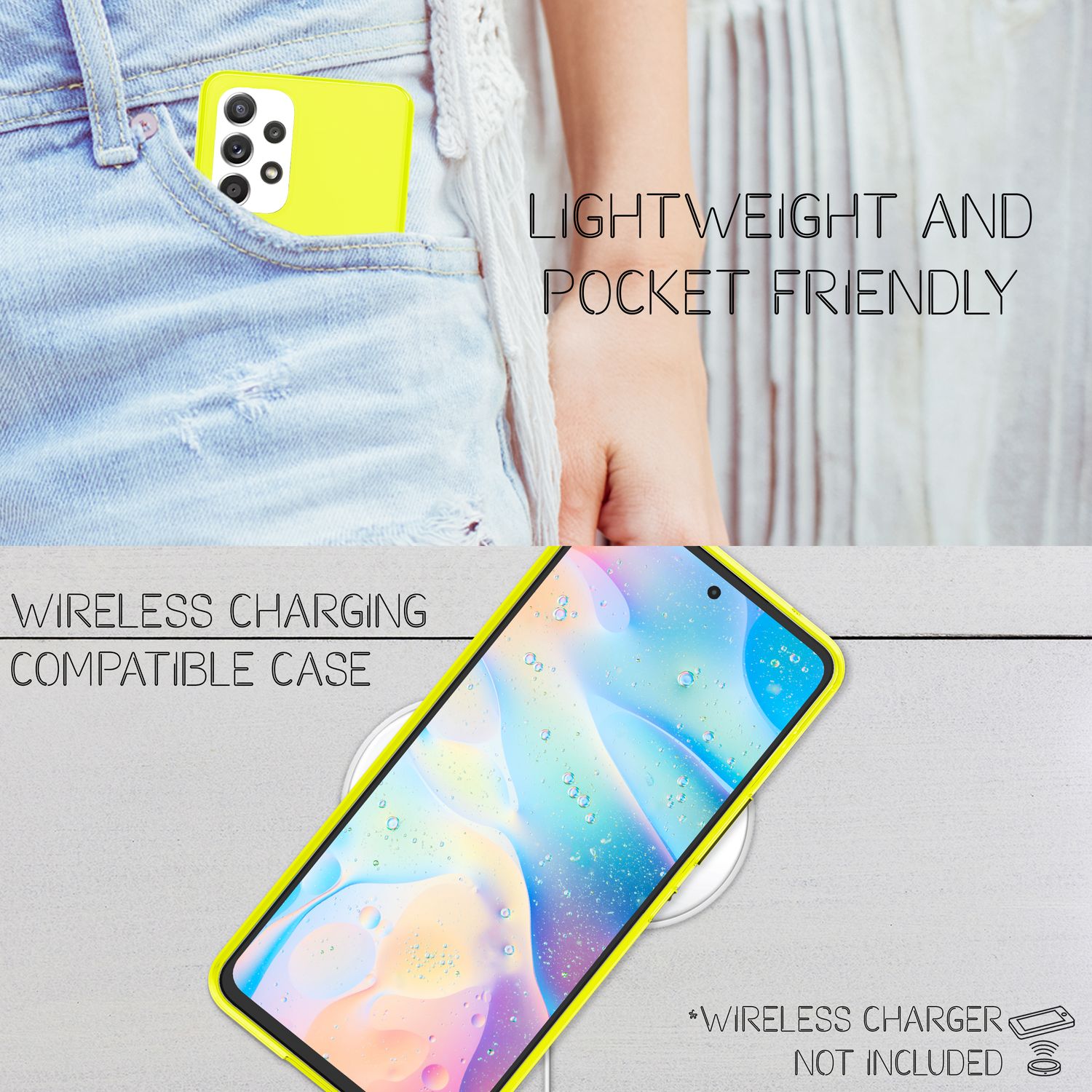 Klare Neon Silikonhülle für Samsung Galaxy A53, Handy Hülle Schutz TPU Case Gelb NALIA Transparente Hülle
