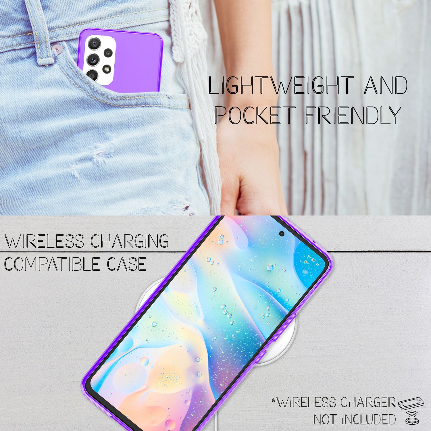 Klare Neon Silikonhülle für Samsung Galaxy A53, Handy Hülle Schutz TPU Case Lila NALIA Transparente Hülle
