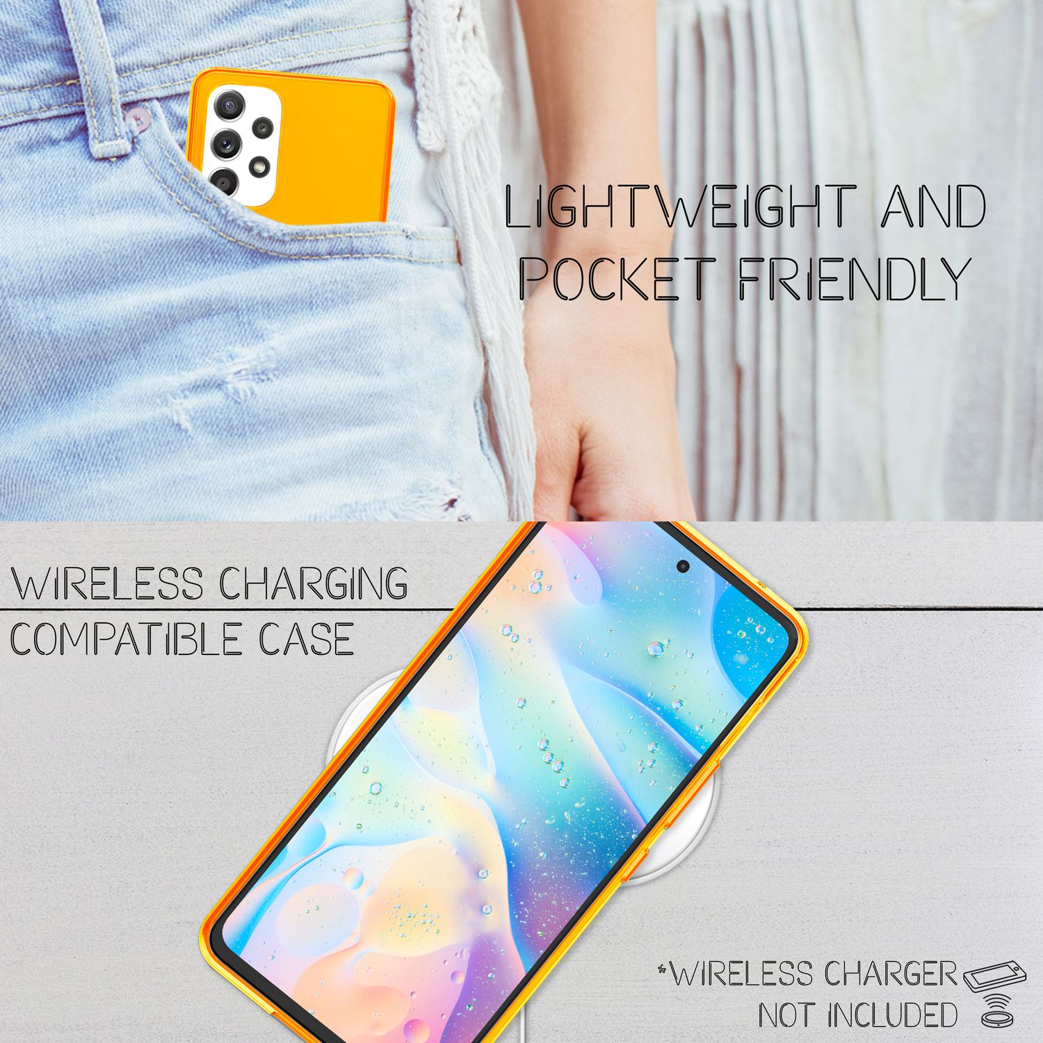 Klare Neon Silikonhülle für Samsung Galaxy A53, Handy Hülle Schutz TPU Case Orange NALIA Transparente Hülle