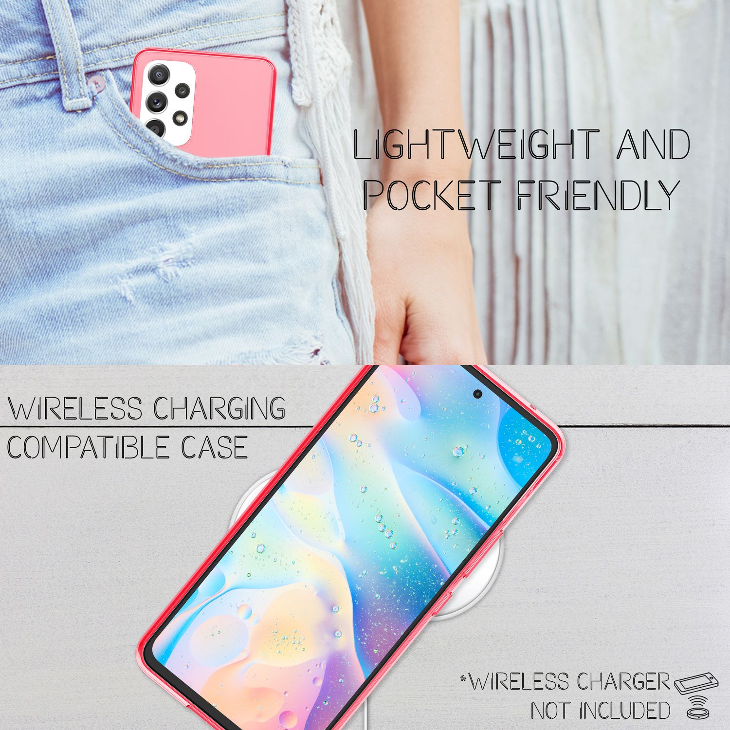 Klare Neon Silikonhülle für Samsung Galaxy A53, Handy Hülle Schutz TPU Case Pink NALIA Transparente Hülle