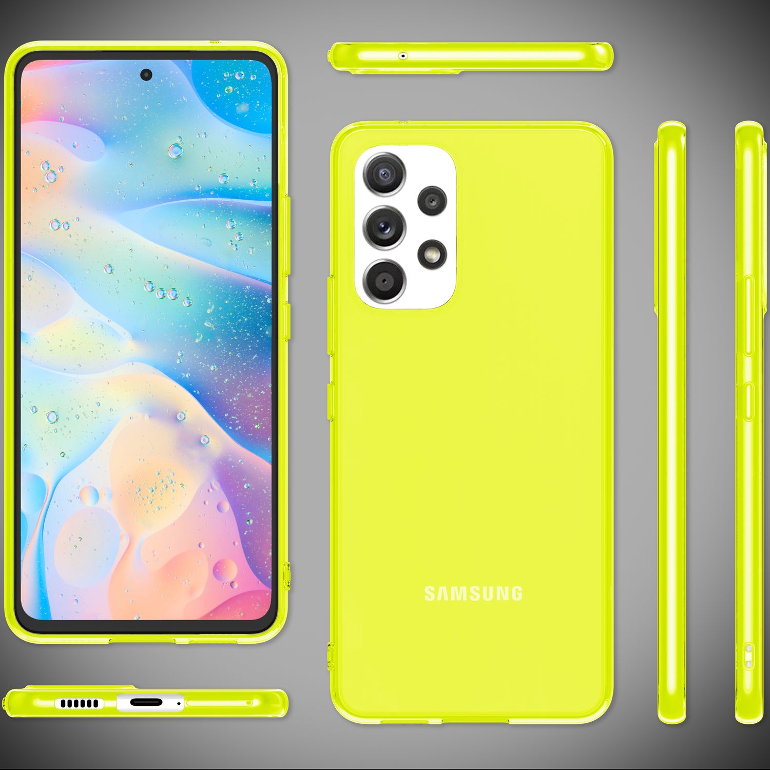 Klare Neon Silikonhülle für Samsung Galaxy A53, Handy Hülle Schutz TPU Case Gelb NALIA Transparente Hülle