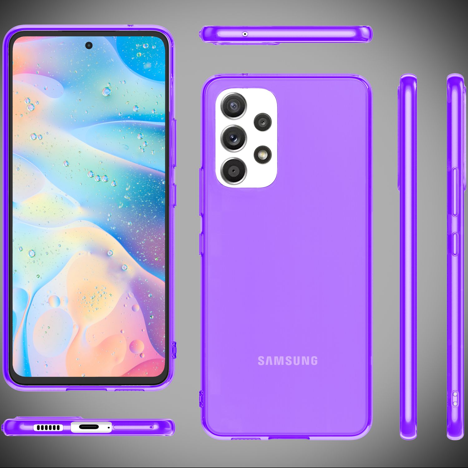 Klare Neon Silikonhülle für Samsung Galaxy A53, Handy Hülle Schutz TPU Case Lila NALIA Transparente Hülle