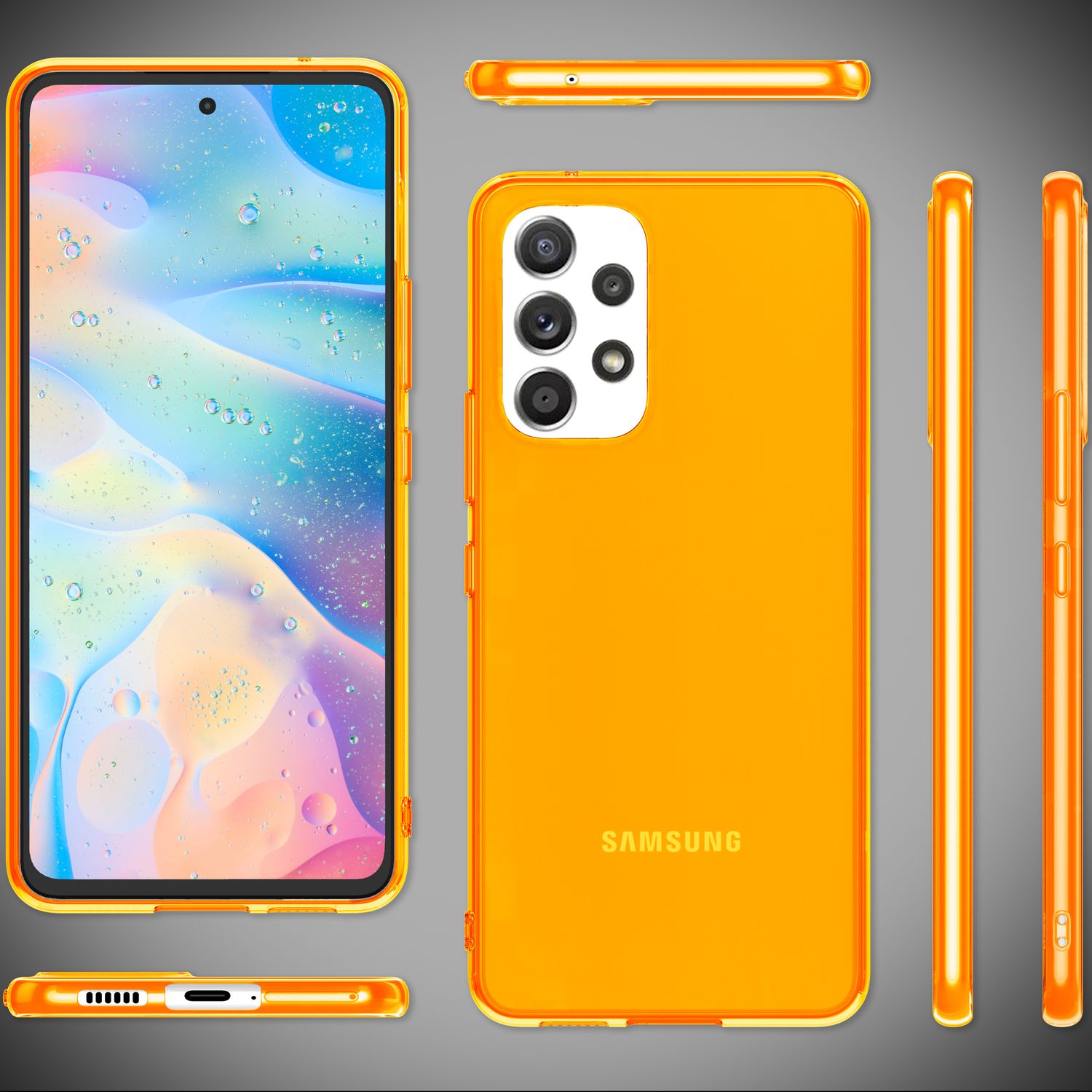 Klare Neon Silikonhülle für Samsung Galaxy A53, Handy Hülle Schutz TPU Case Orange NALIA Transparente Hülle