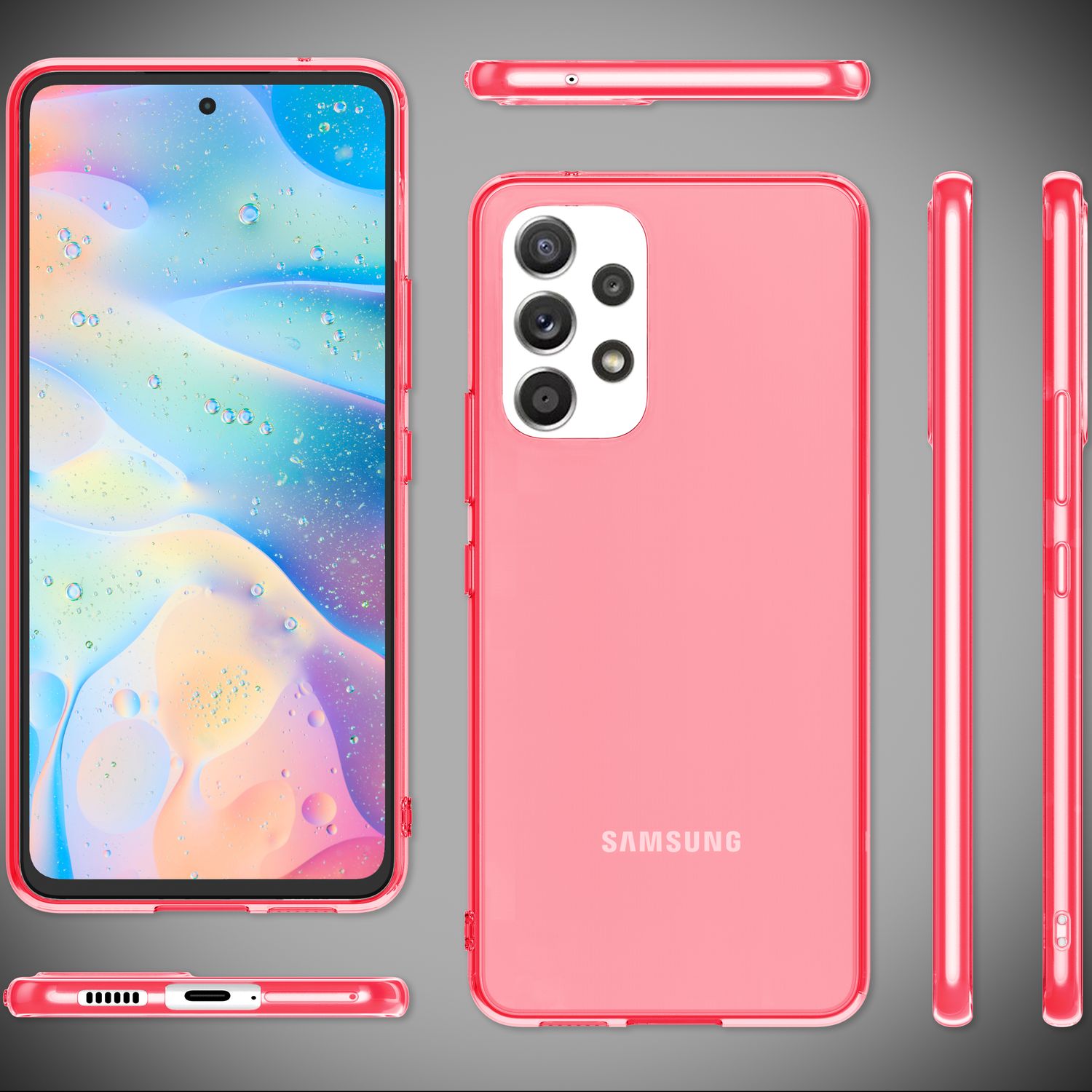 Klare Neon Silikonhülle für Samsung Galaxy A53, Handy Hülle Schutz TPU Case Pink NALIA Transparente Hülle