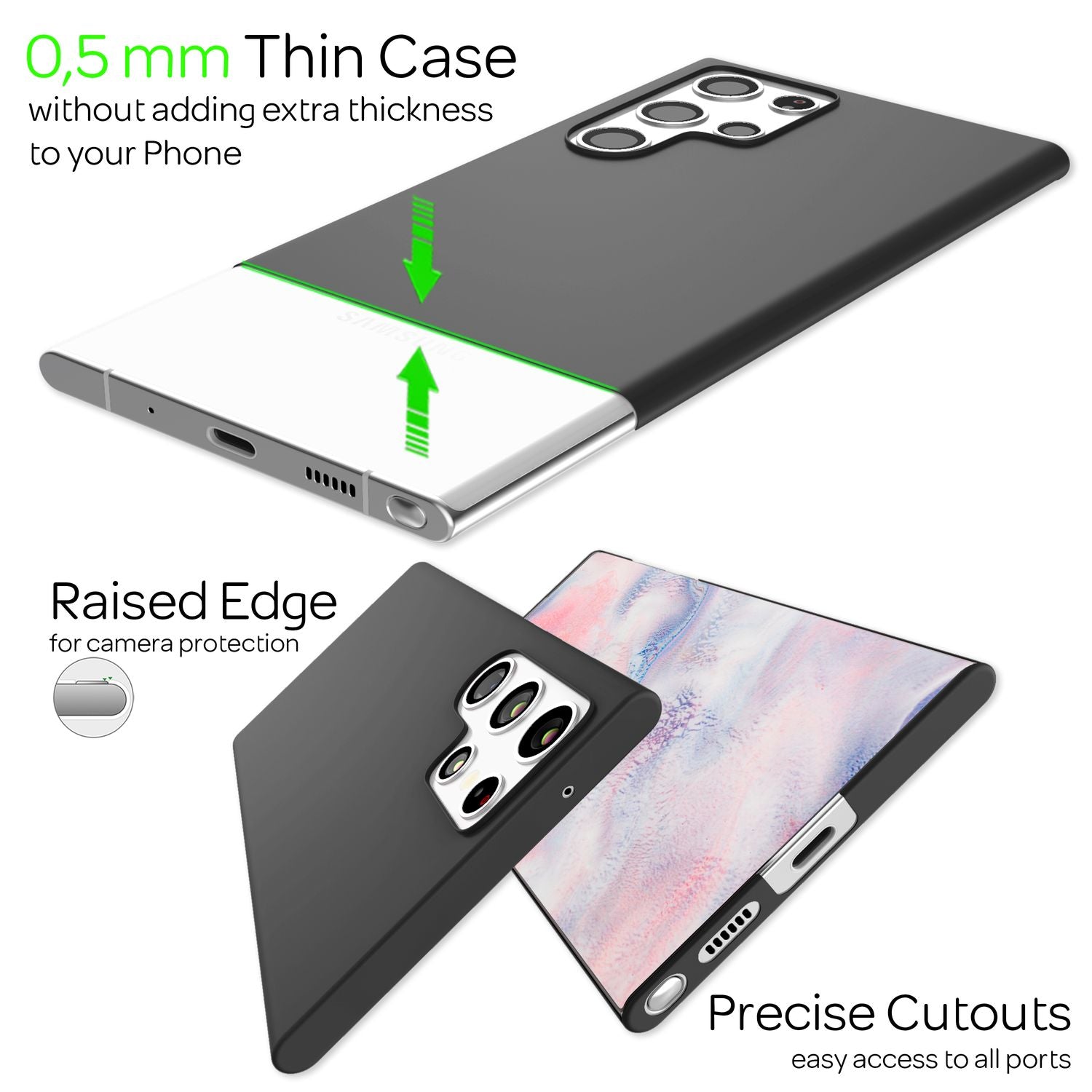 NALIA Ultra-Dünnes Hardcase für Samsung Galaxy S22 Ultra, Anti-Fingerabdruck Seidig-Matt Rutschfest Extra-Leicht 0,5mm Schlank, Harte Schutzhülle Schwarz NALIA SlimFit Hülle