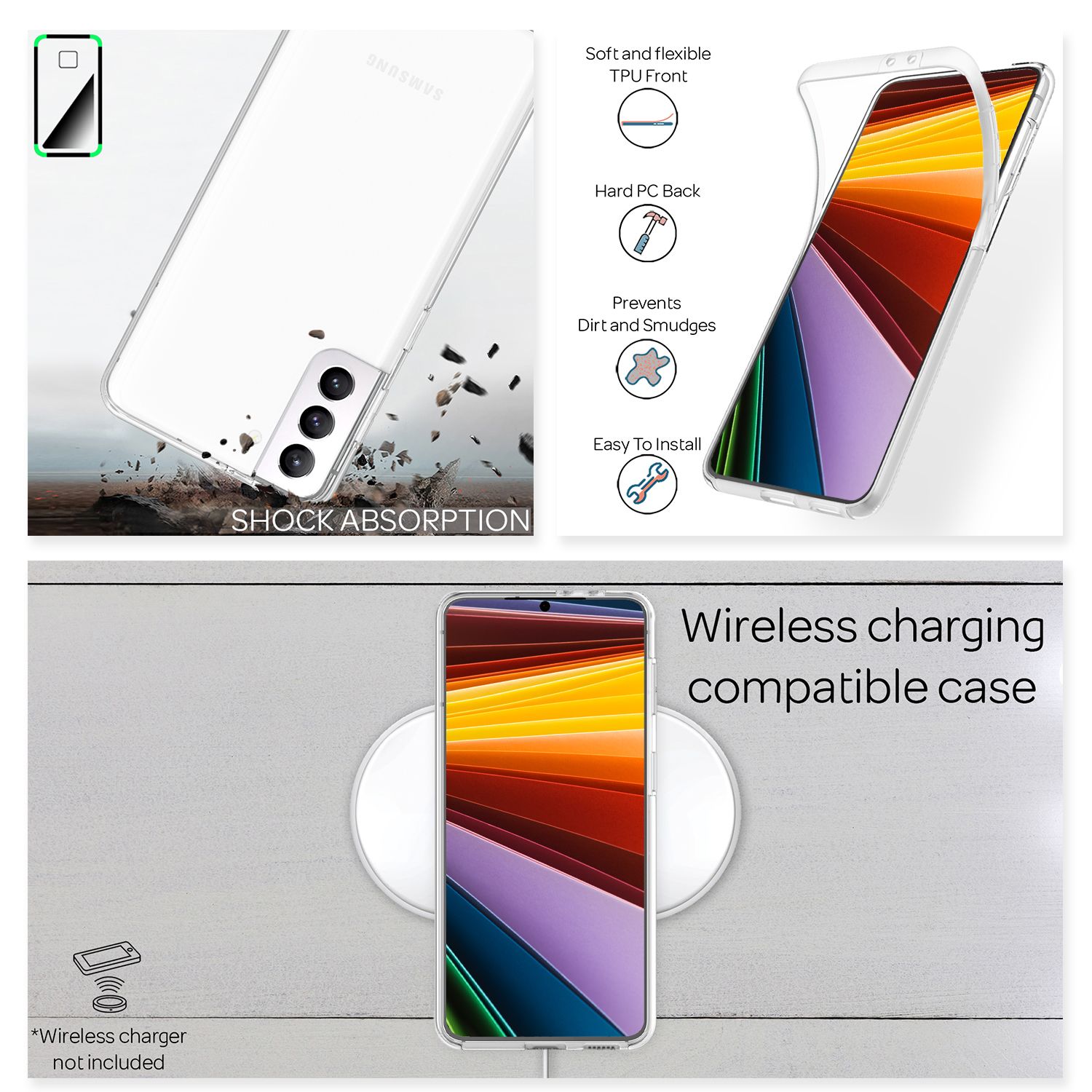 NALIA Klare 360° Schutzhülle für Samsung Galaxy S22 Plus, Komplettschutz Transparent Anti-Gelb Durchsichtig Robust, Hardcase & Silikon & Displayschutz Default Title NALIA Transparente Hülle