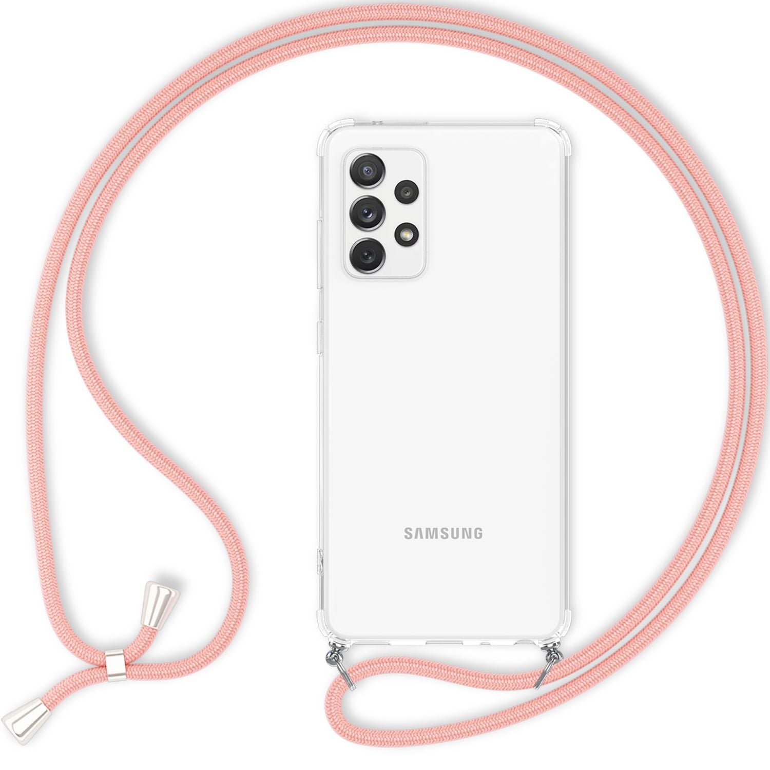 Für Samsung Galaxy A33 - Handy Hülle mit Kette Robust Hard Case & Umhänge Band Pink NALIA Transparente Hülle