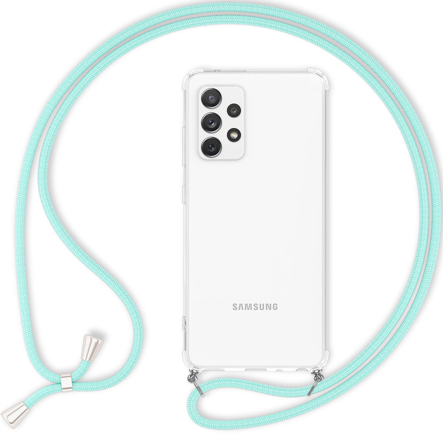 Für Samsung Galaxy A33 - Handy Hülle mit Kette Robust Hard Case & Umhänge Band Mint-Grün NALIA Transparente Hülle