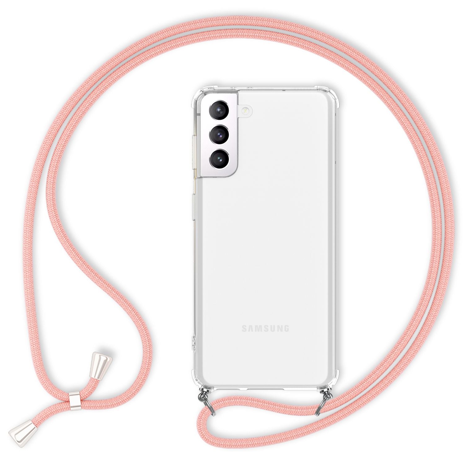 NALIA Handyhülle mit Kette für Samsung Galaxy S22 Plus, Transparente Schutzhülle & Handy-Schnur zum Umhängen, Robust Vergilbungsfrei Klar Pink NALIA Transparente Hülle