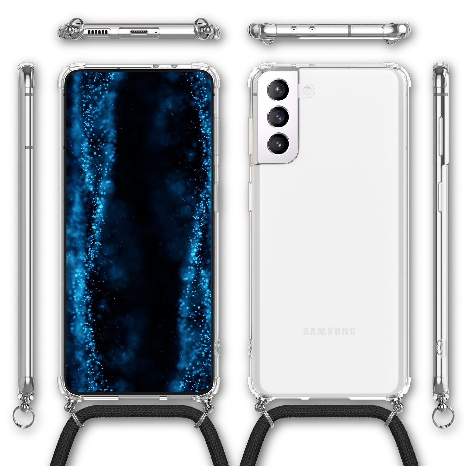 NALIA Handyhülle mit Kette für Samsung Galaxy S22 Plus, Transparente Schutzhülle & Handy-Schnur zum Umhängen, Robust Vergilbungsfrei Klar Schwarz NALIA Transparente Hülle