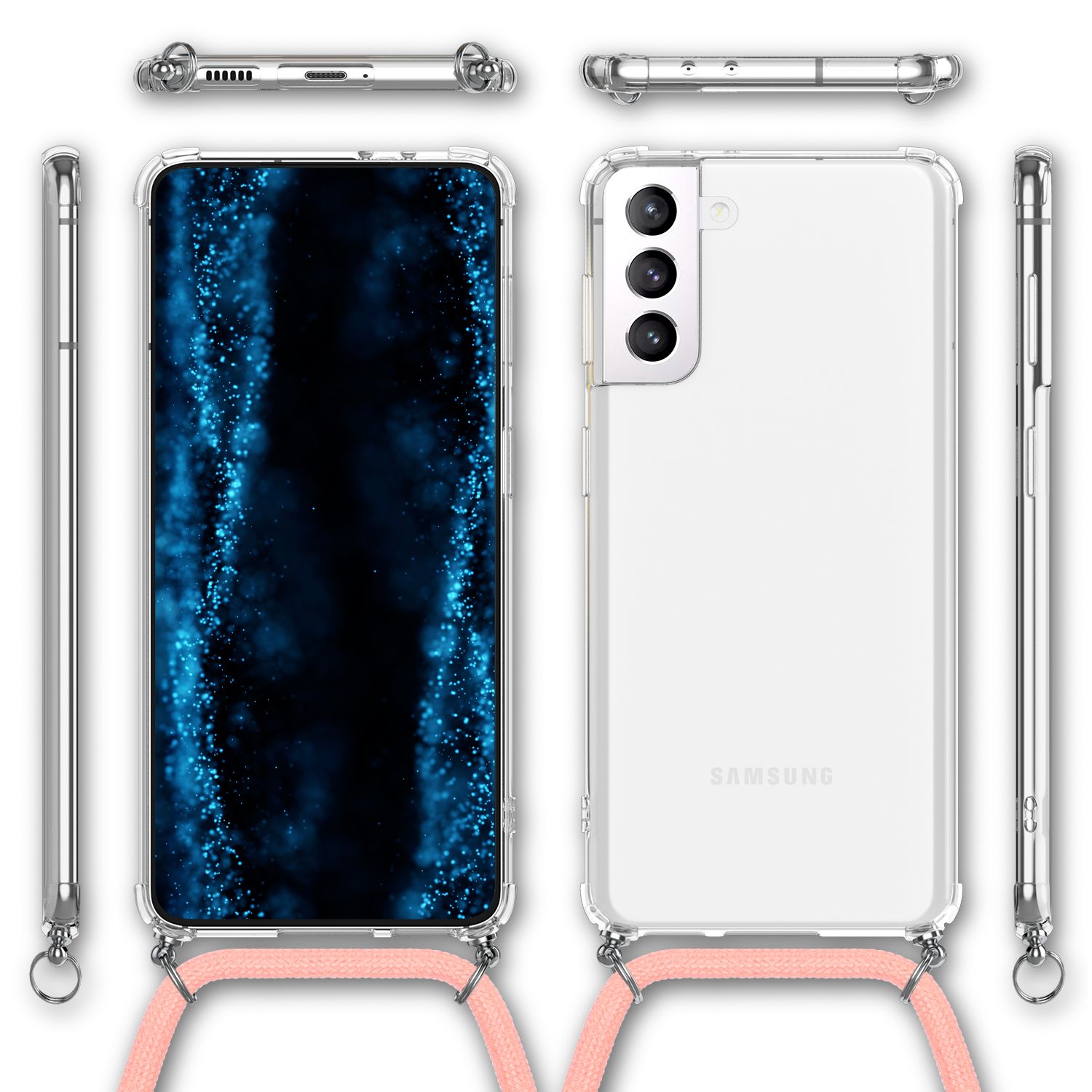 NALIA Handyhülle mit Kette für Samsung Galaxy S22 Plus, Transparente Schutzhülle & Handy-Schnur zum Umhängen, Robust Vergilbungsfrei Klar Pink NALIA Transparente Hülle