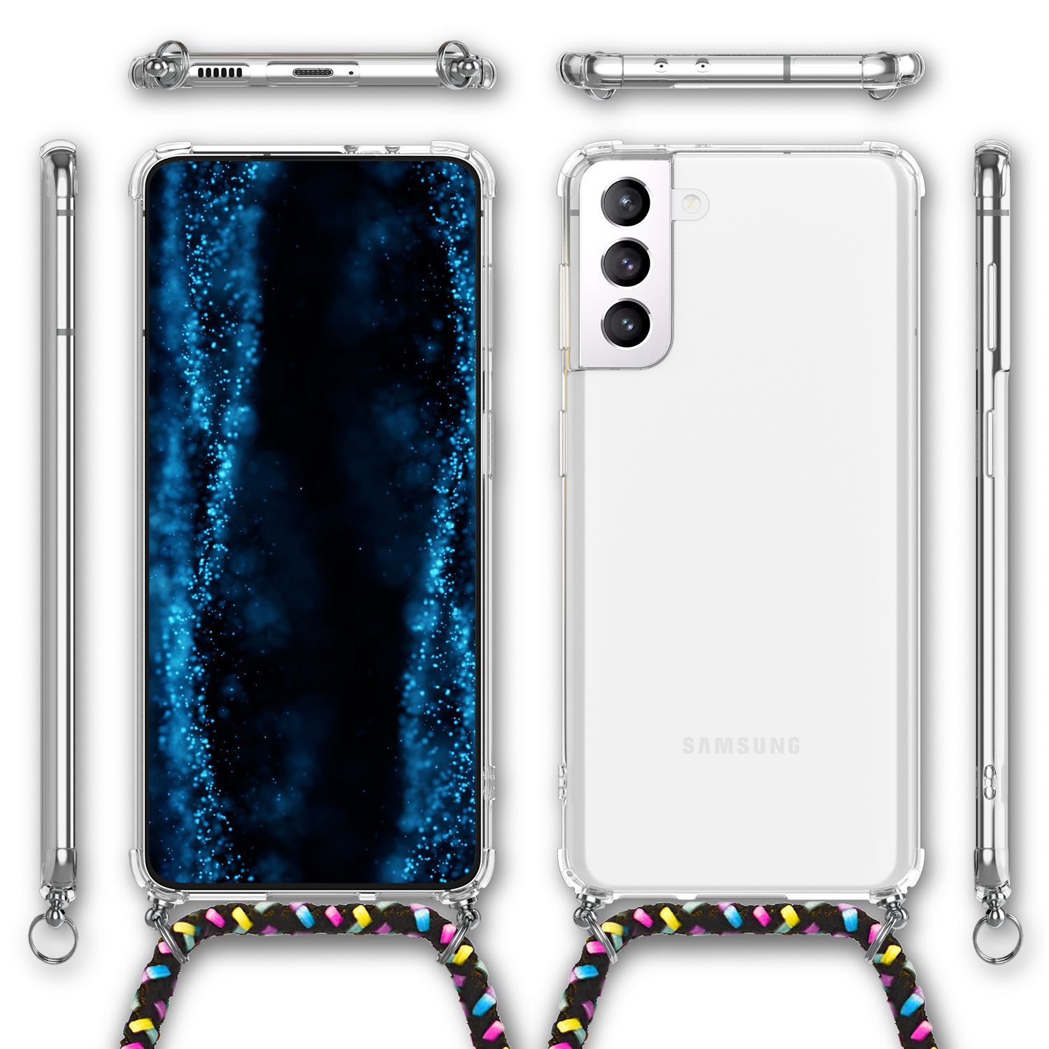 NALIA Handyhülle mit Kette für Samsung Galaxy S22 Plus, Transparente Schutzhülle & Handy-Schnur zum Umhängen, Robust Vergilbungsfrei Klar Schwarz Bunt NALIA Transparente Hülle