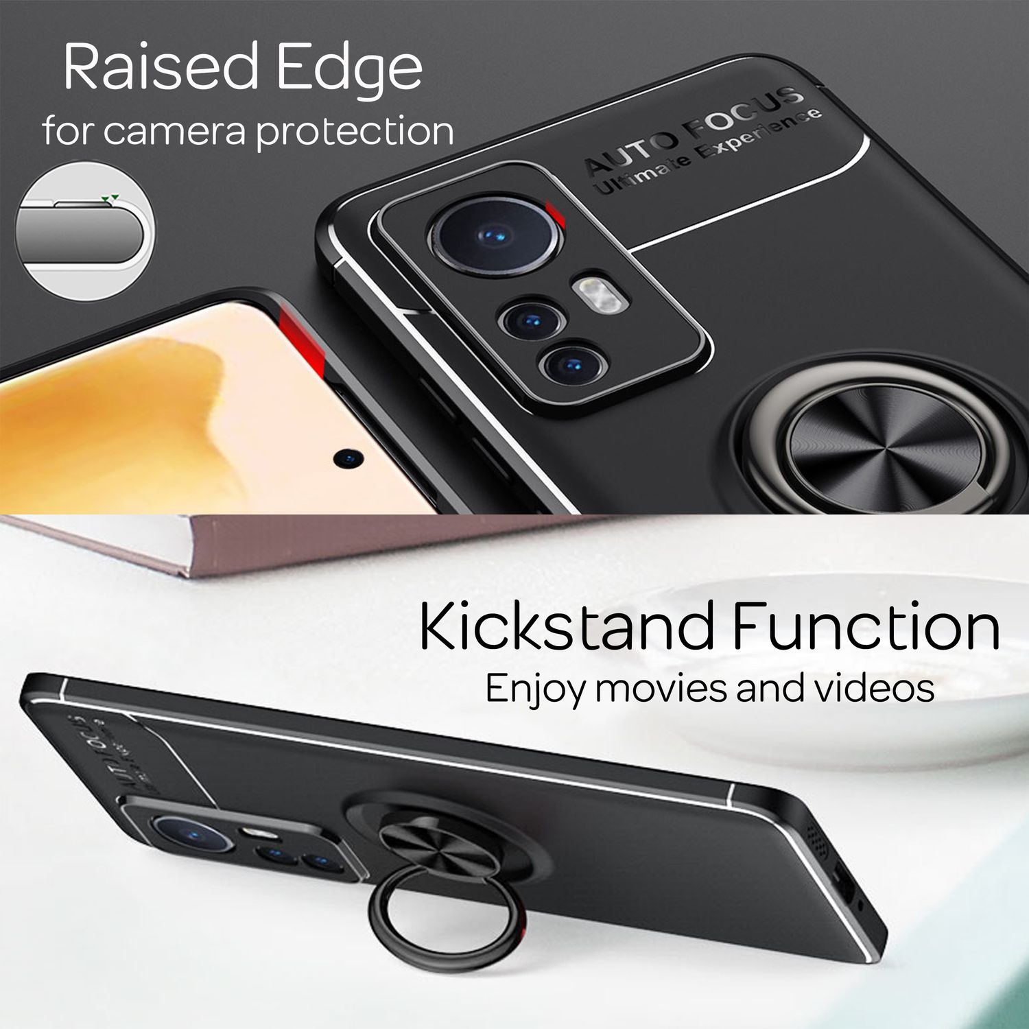 Matt-Schwarze Ringhülle für Xiaomi 12 / Xiaomi 12X - Handy Silikon Hülle Case Schwarz NALIA Protective Hülle