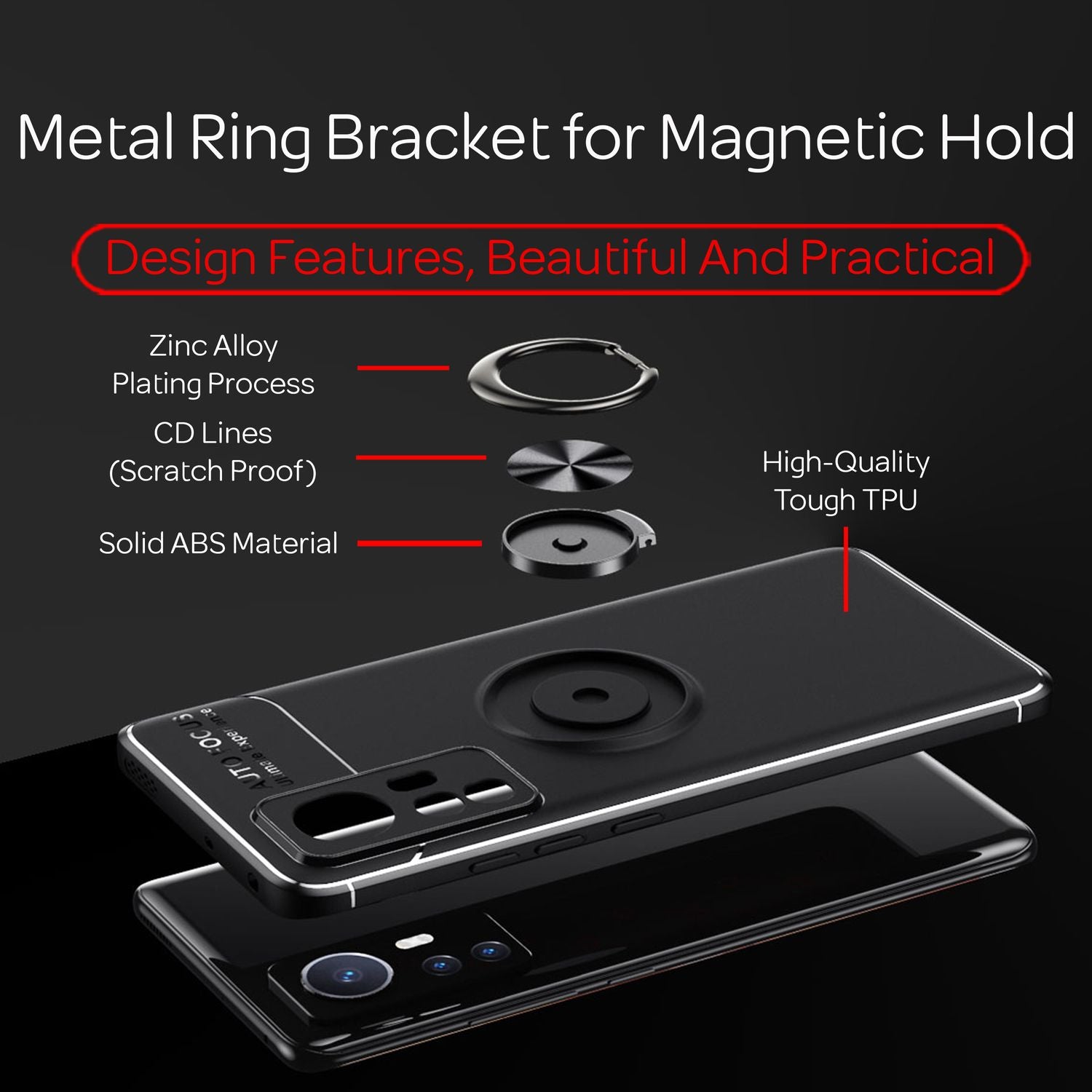 Matt-Schwarze Ringhülle für Xiaomi 12 / Xiaomi 12X - Handy Silikon Hülle Case Schwarz NALIA Protective Hülle