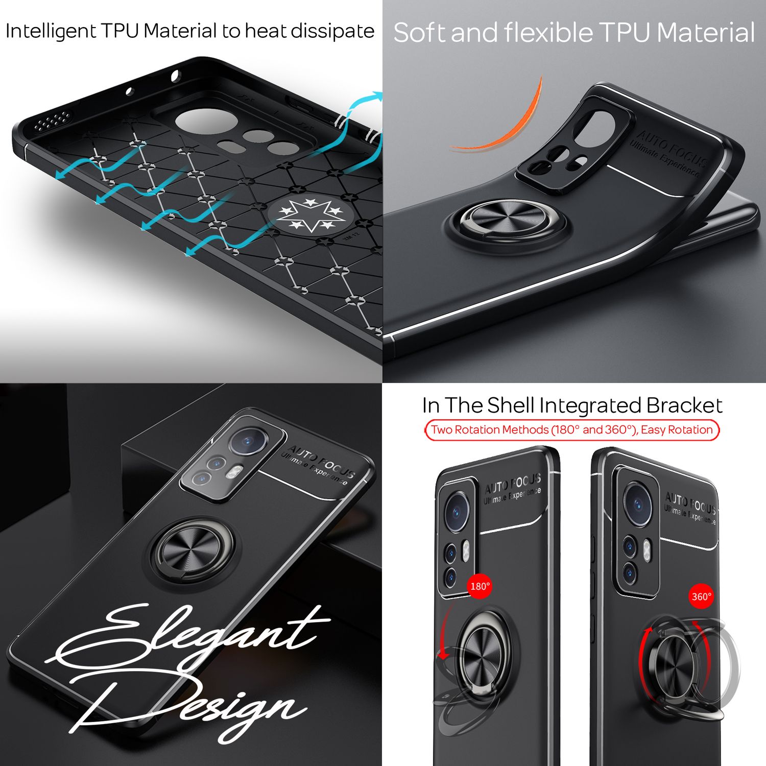 Matt-Schwarze Ringhülle für Xiaomi 12 / Xiaomi 12X - Handy Silikon Hülle Case Schwarz NALIA Protective Hülle