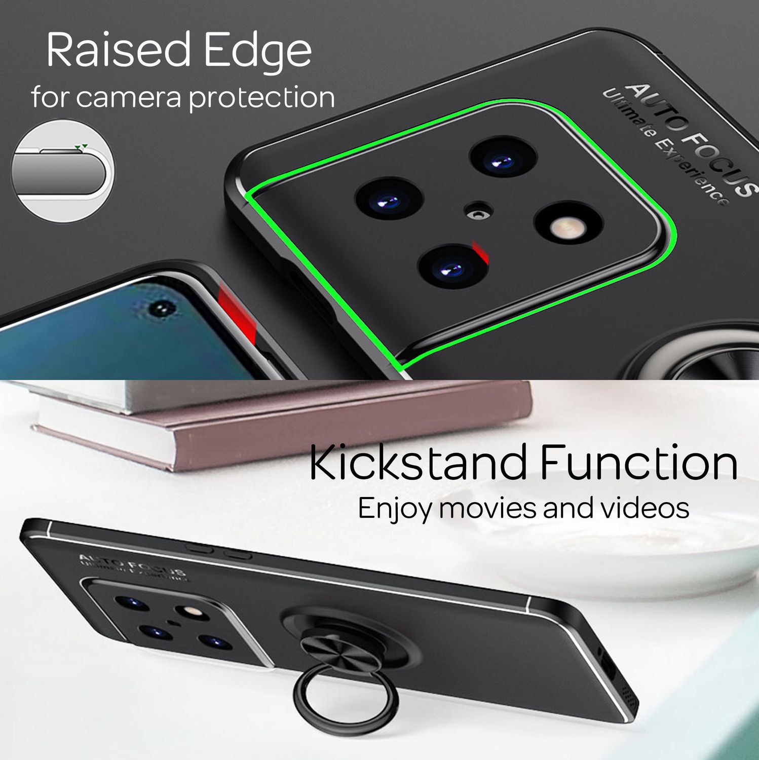 Matt-Schwarze Ringhülle für OnePlus 10 Pro - Handy Silikon Hülle Smartphone Case Schwarz NALIA