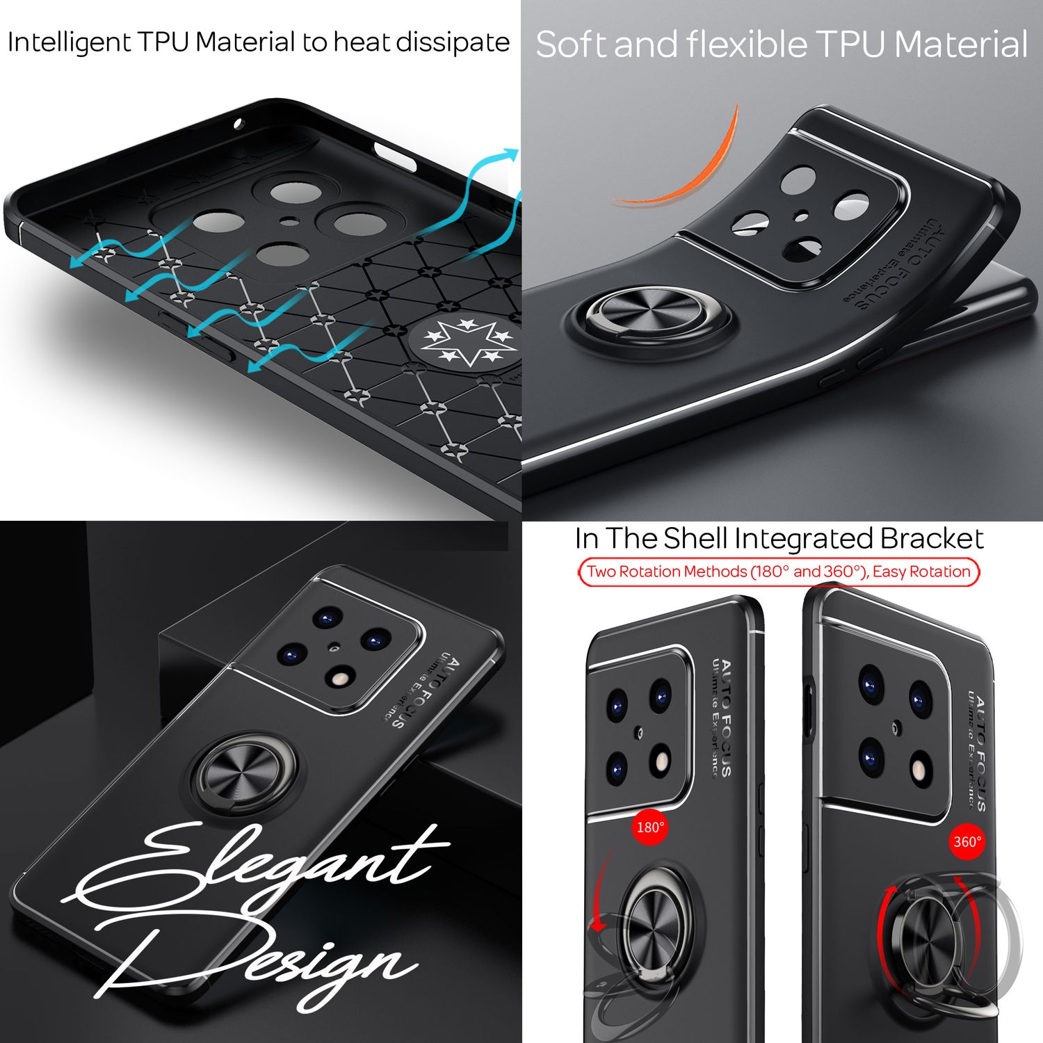 Matt-Schwarze Ringhülle für OnePlus 10 Pro - Handy Silikon Hülle Smartphone Case Schwarz NALIA