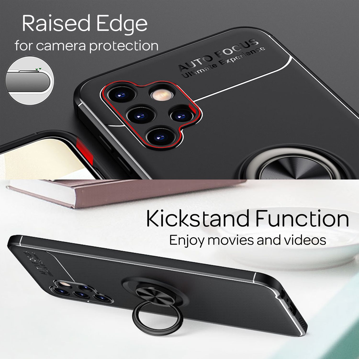 Für Samsung Galaxy A13 - Matt-Schwarze Ringhülle Standfunktion Case Schwarz NALIA Protective Hülle