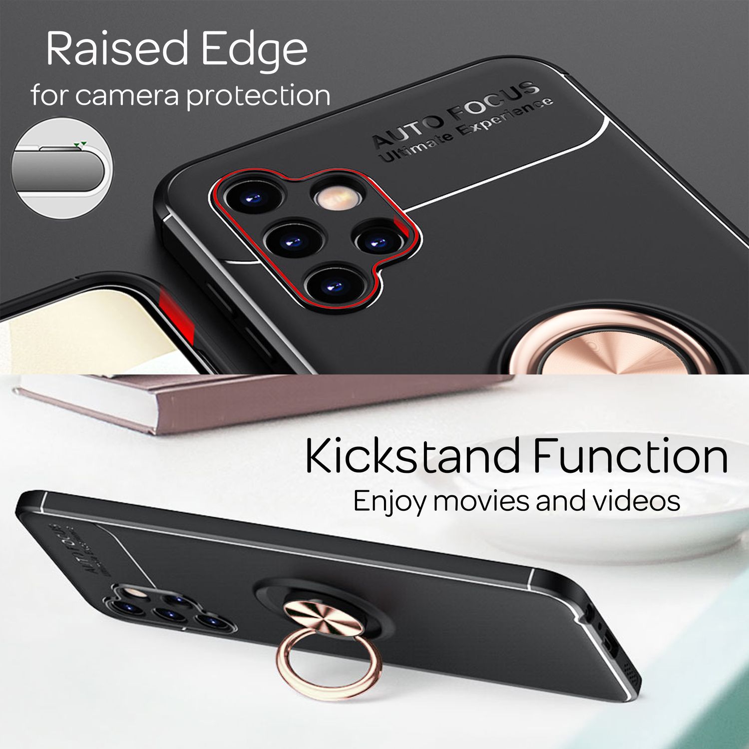 Für Samsung Galaxy A13 - Matt-Schwarze Ringhülle Standfunktion Case Rose Gold NALIA Protective Hülle