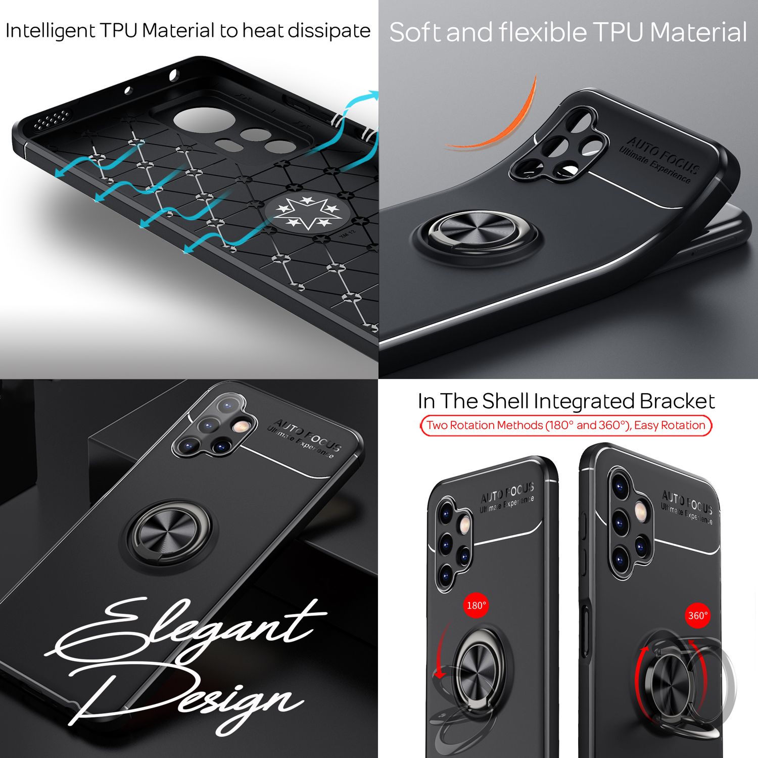 Für Samsung Galaxy A13 - Matt-Schwarze Ringhülle Standfunktion Case Schwarz NALIA Protective Hülle