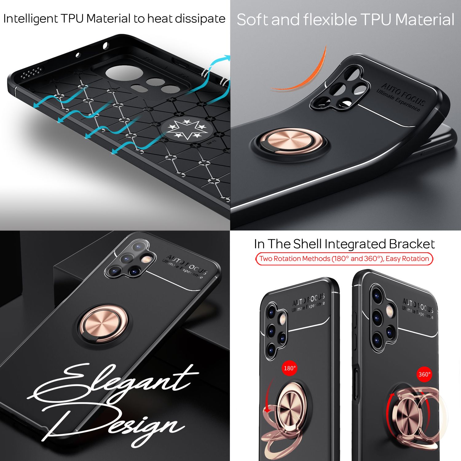 Für Samsung Galaxy A13 - Matt-Schwarze Ringhülle Standfunktion Case Rose Gold NALIA Protective Hülle