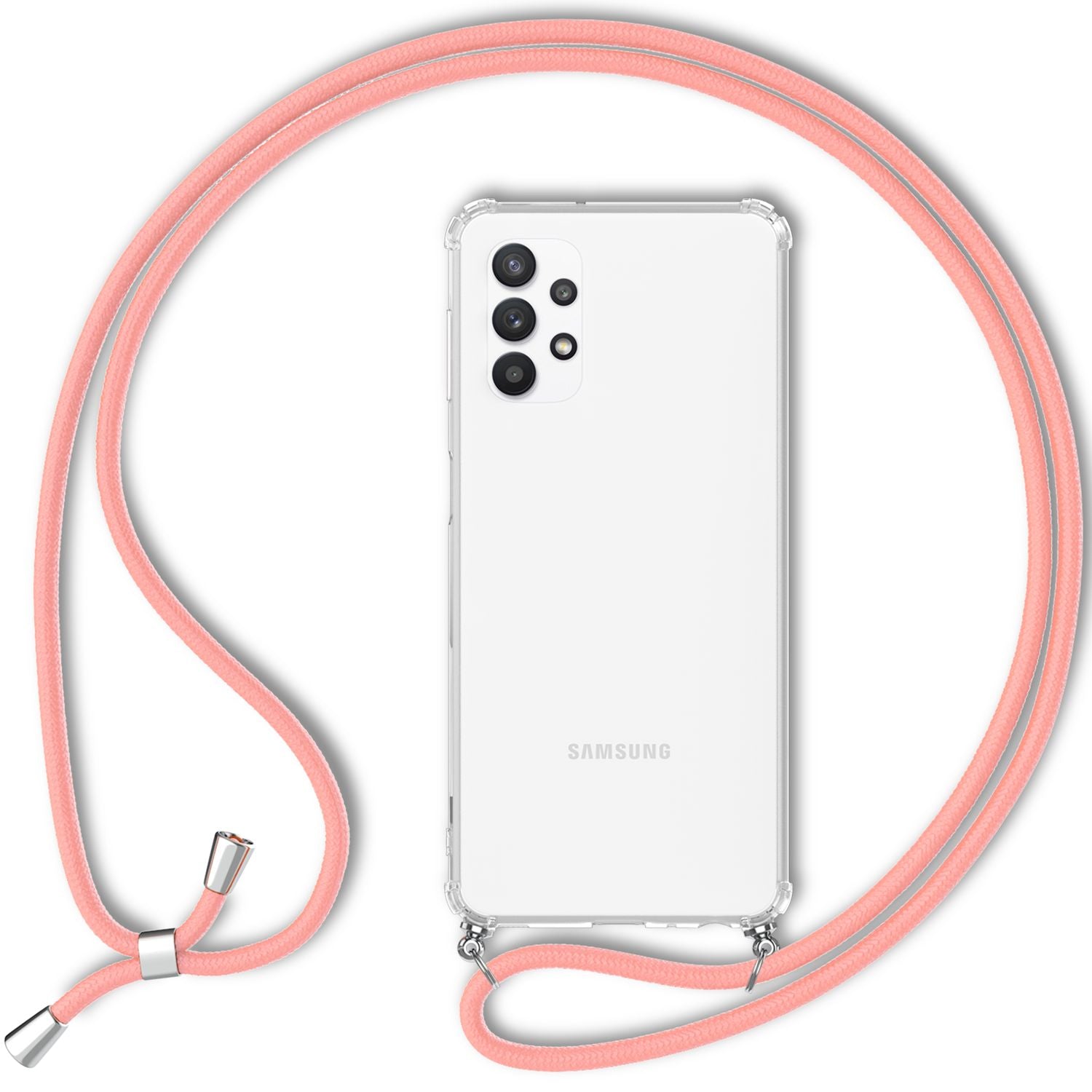 Für Samsung Galaxy A13 - Transparente Handy Hülle mit Kette & Handy-Schnur Pink NALIA Transparente Hülle