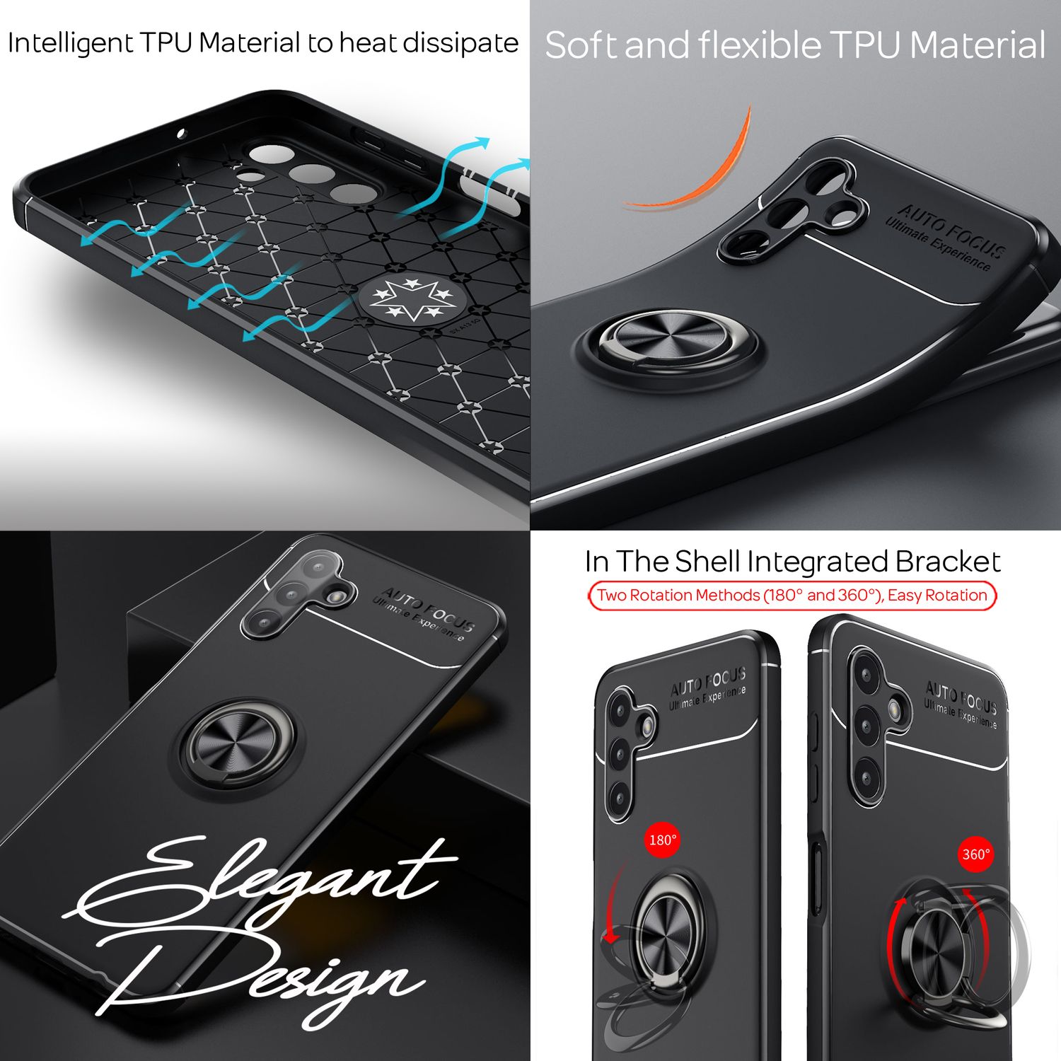 Hülle für Samsung Galaxy A13 5G Ringhülle Ständer Aufsteller Cover Schutzhülle Schwarz NALIA Protective Hülle