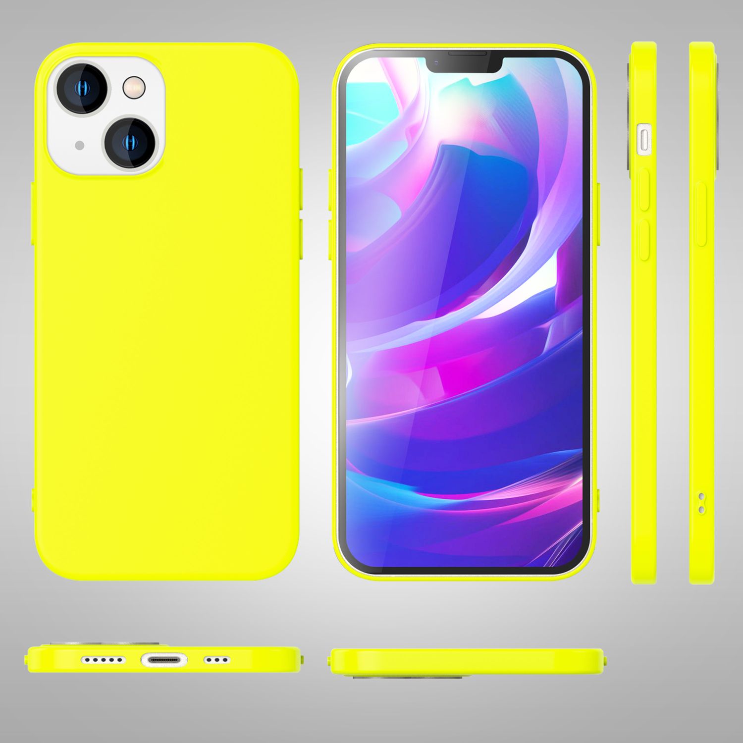 Hülle für iPhone 14 - Bunte Neon Silikon Handyhülle Samtig Weich Rutschfest Case Gelb NALIA Protective Hülle