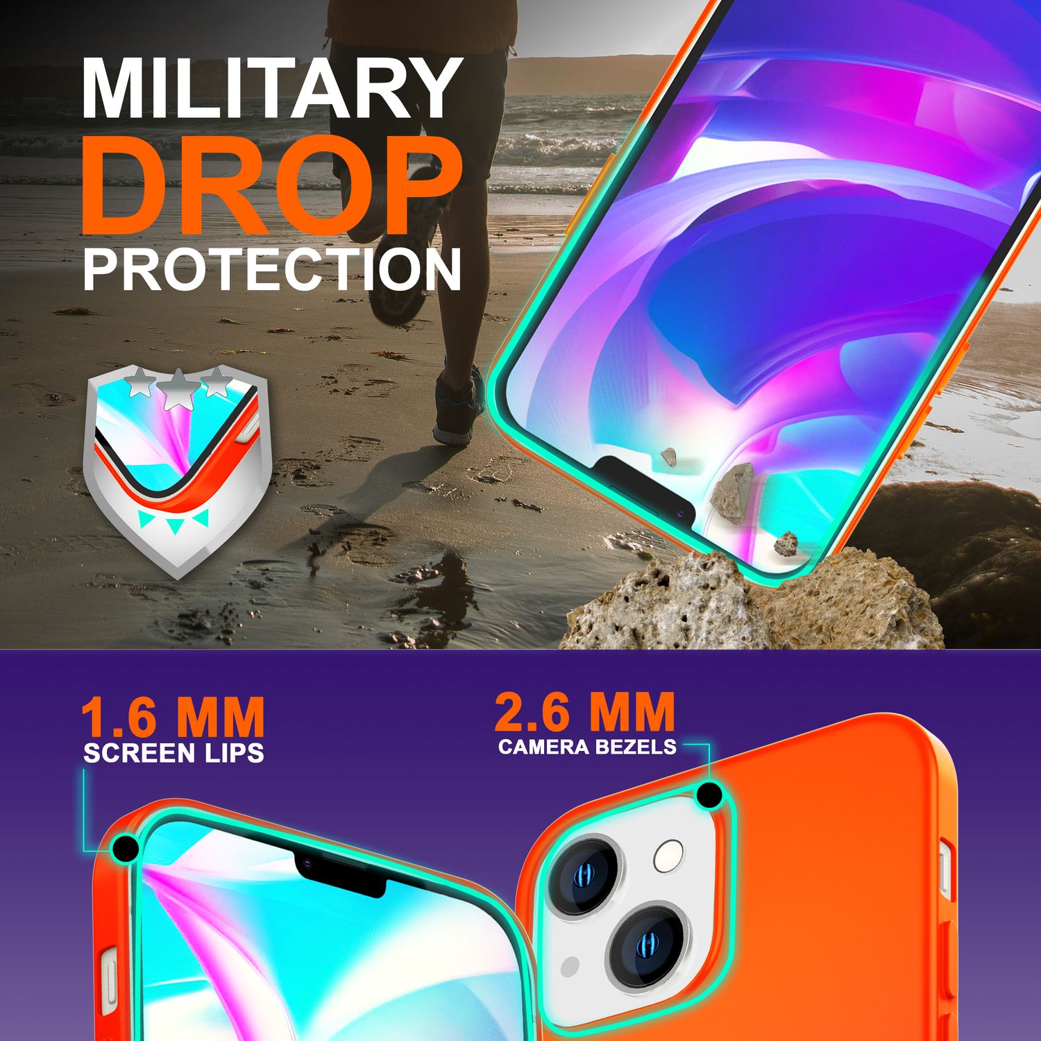 Hülle für iPhone 14 - Bunte Neon Silikon Handyhülle Samtig Weich Rutschfest Case Orange NALIA Protective Hülle