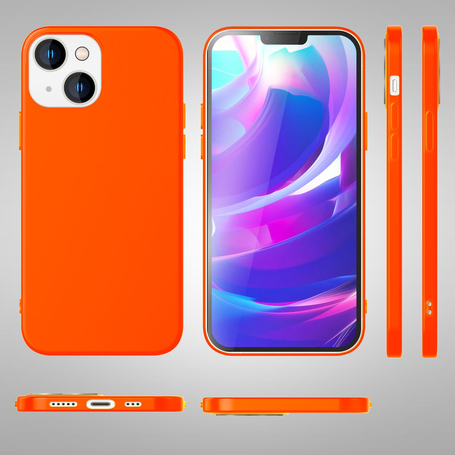 Hülle für iPhone 14 - Bunte Neon Silikon Handyhülle Samtig Weich Rutschfest Case Orange NALIA Protective Hülle