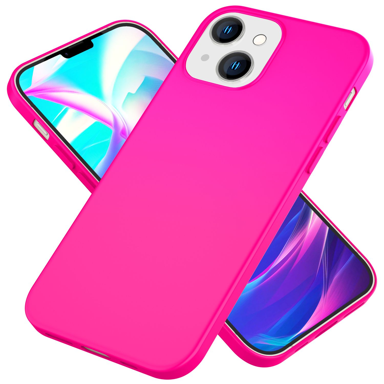 Hülle für iPhone 14 - Bunte Neon Silikon Handyhülle Samtig Weich Rutschfest Case Pink NALIA Protective Hülle