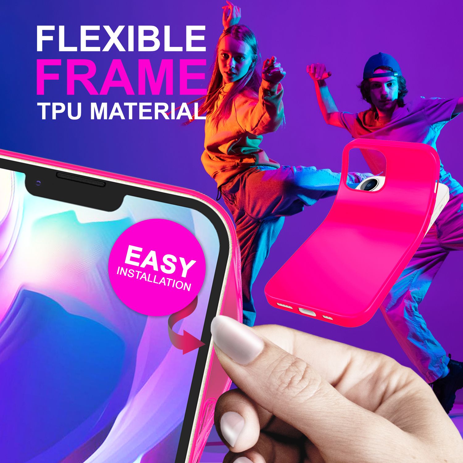 Hülle für iPhone 14 Plus - Bunte Neon Silikon Handyhülle Samtig Rutschfest Cover